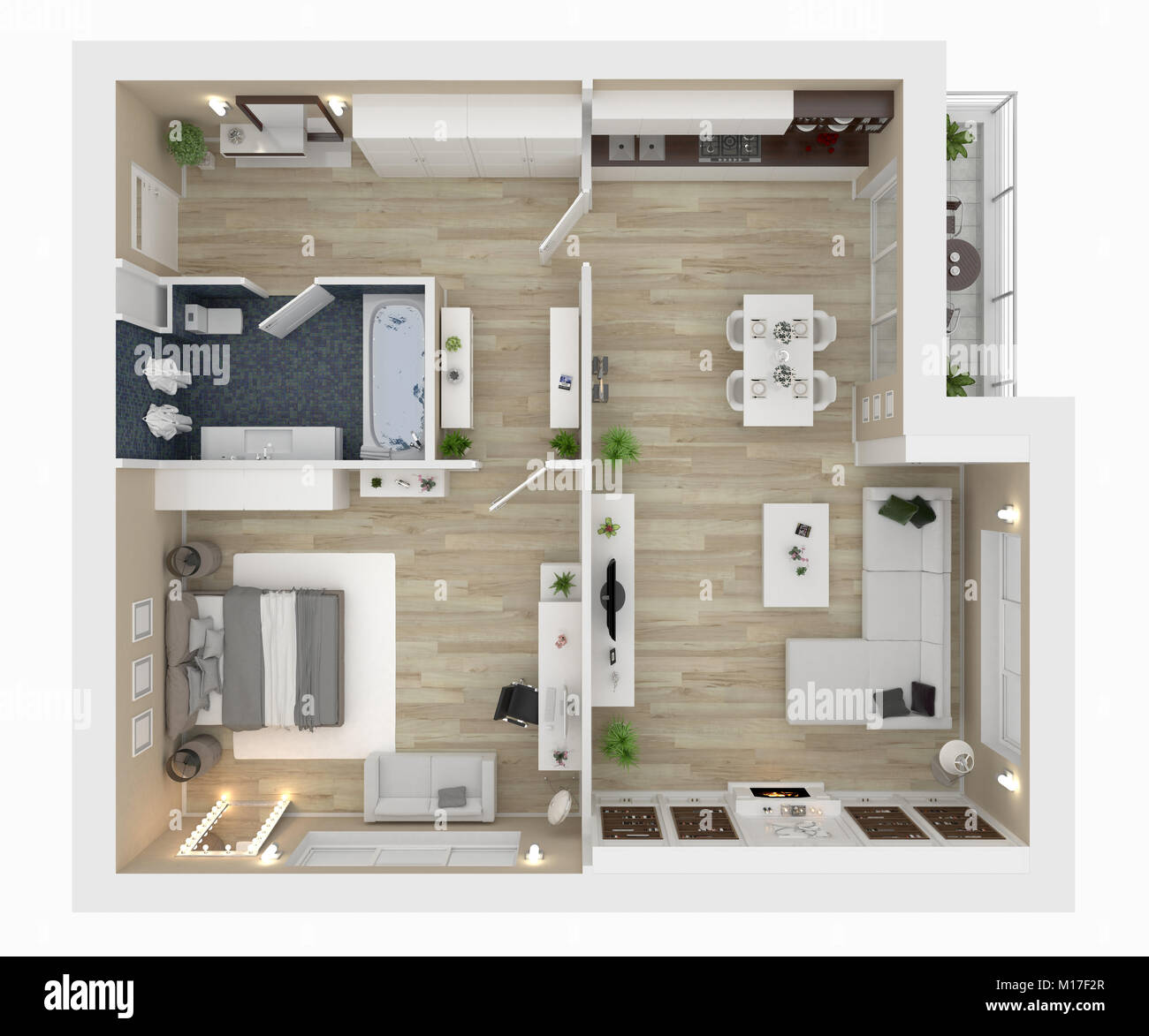 Floor plan of a house top view 3D illustration Open 