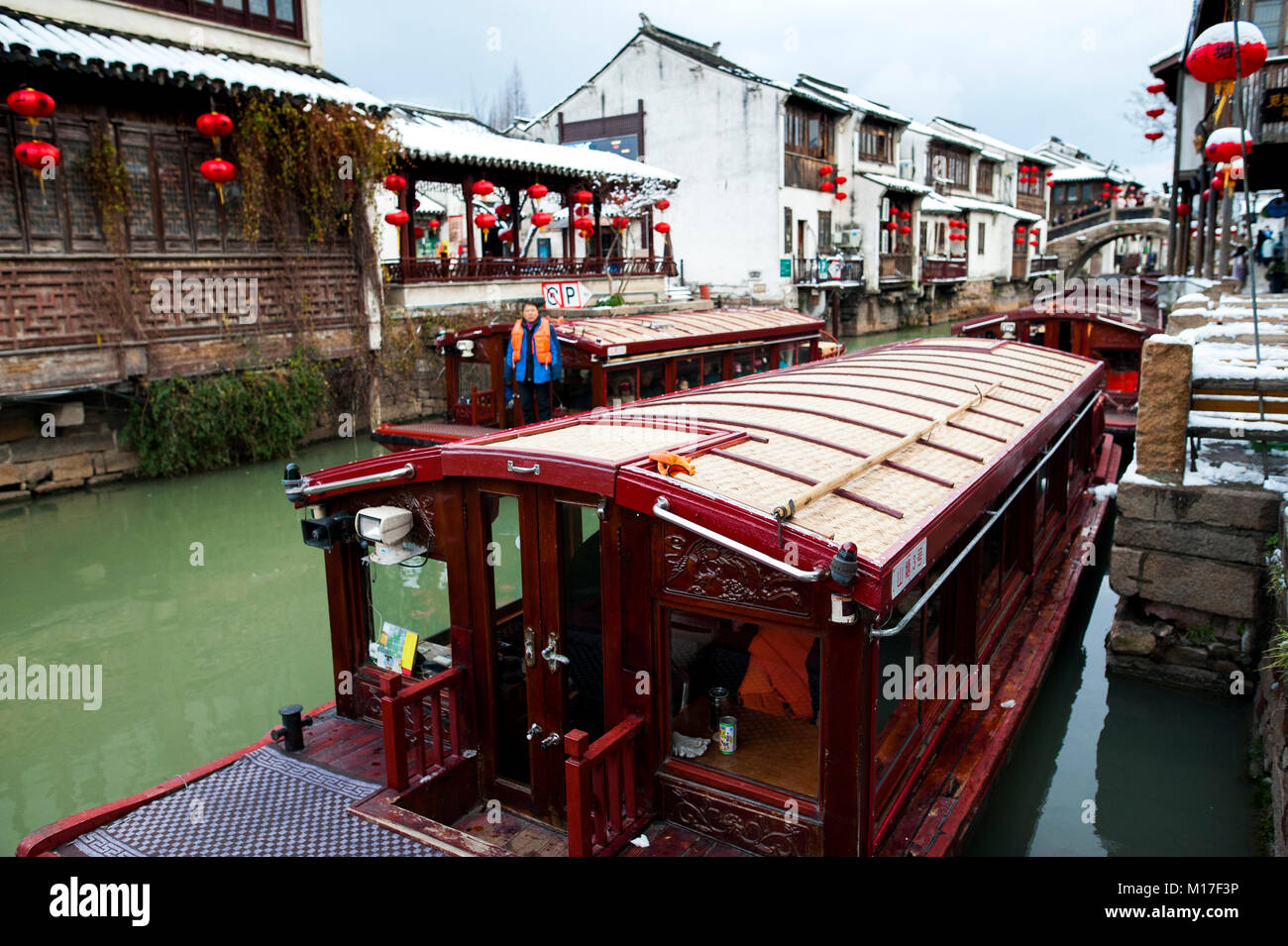 chinese old town on the river in winter Stock Photo