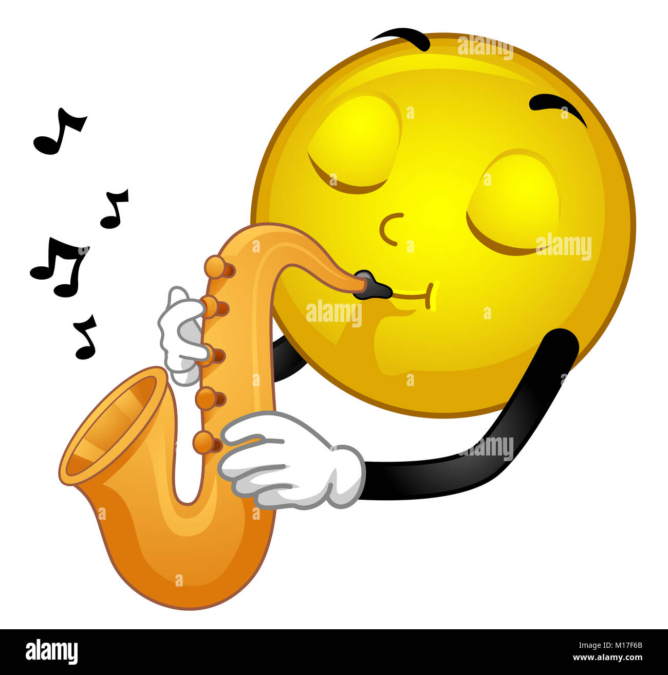 Illustration of a Smiley Mascot Playing the Saxophone, a Music