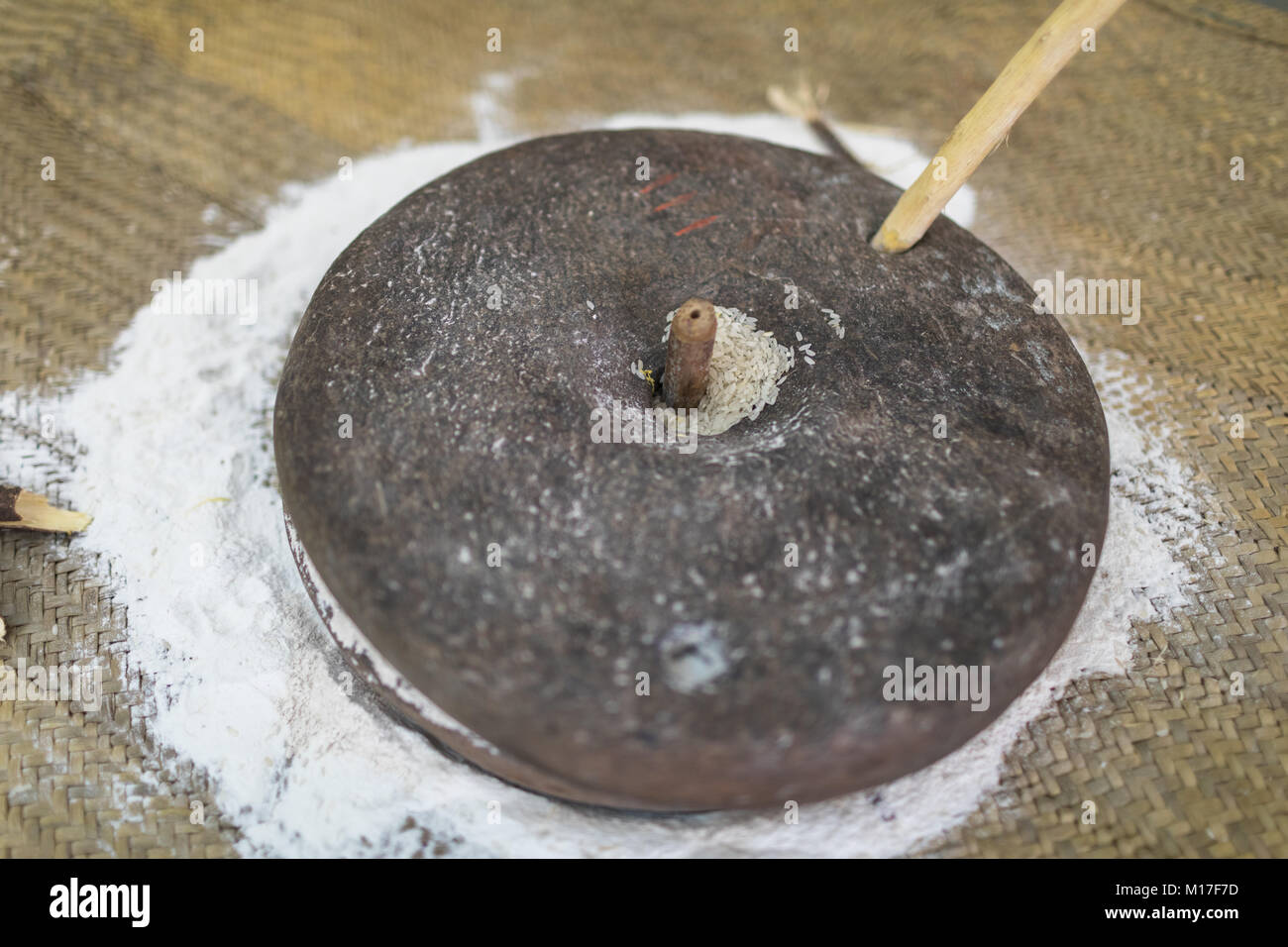 Traditional indian indigenous stone mill grinder art exhibit at