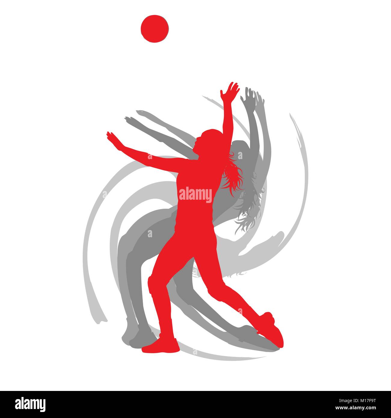 Volleyball player woman in red color vector background fast motion
