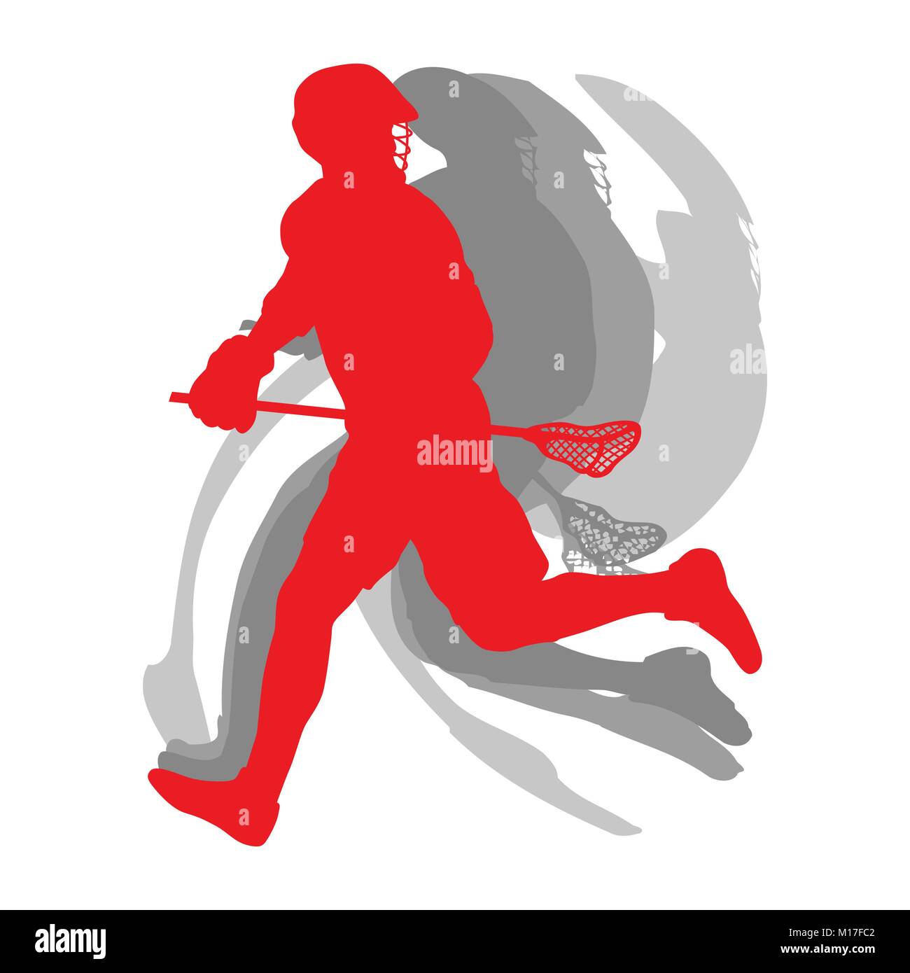 Lacrosse sport silhouette player in red concept isolated on white