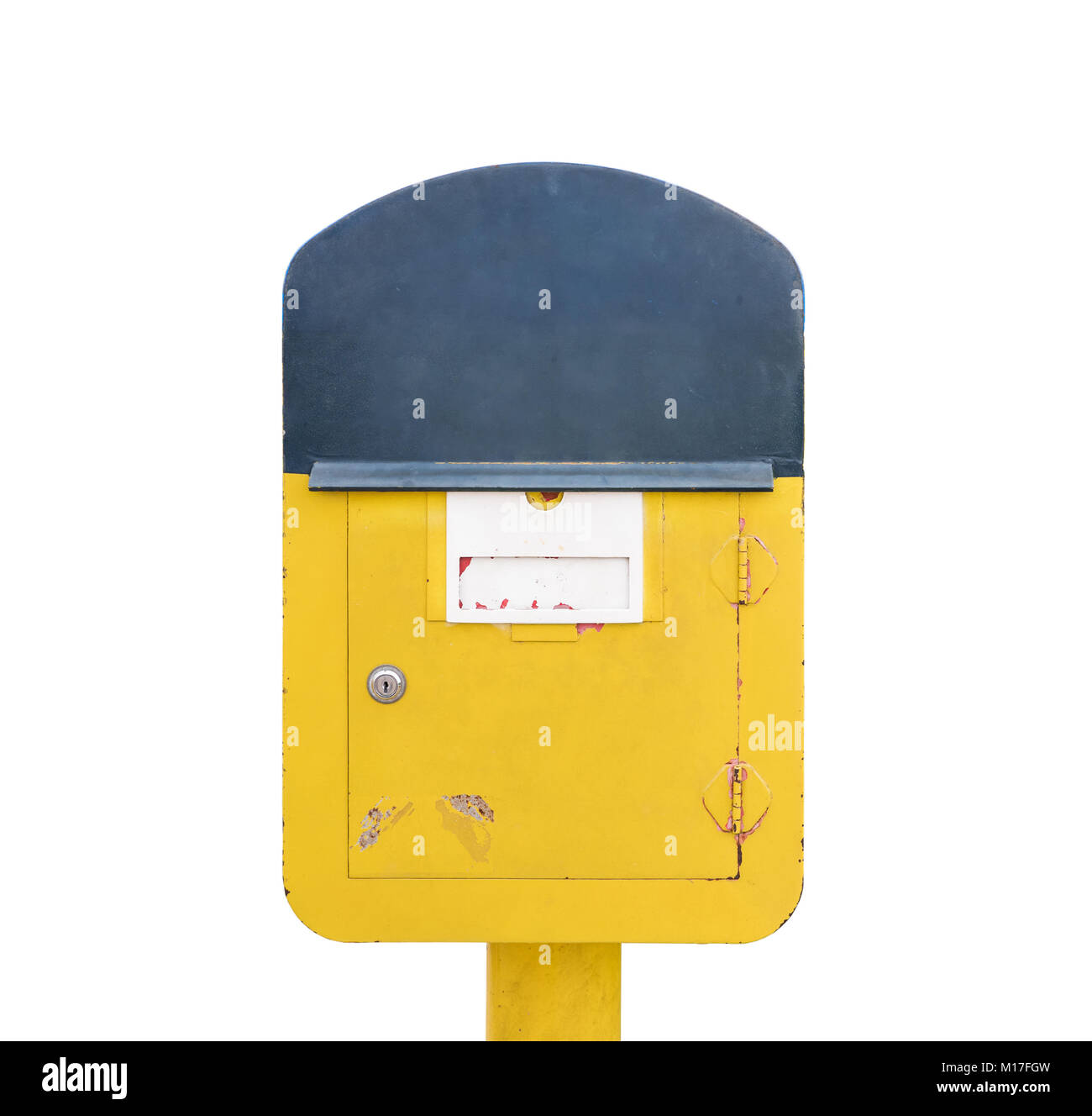 Yellow post box with the stain on the white background Stock Photo Alamy