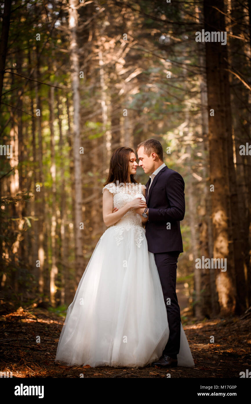 Couple in love walking in the woods Stock Photo - Alamy