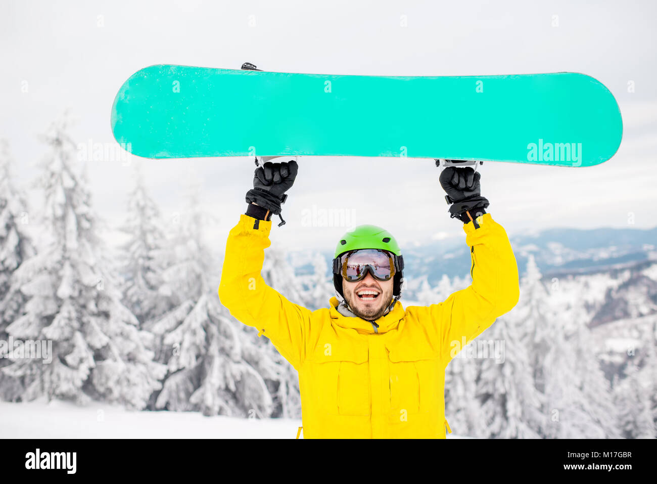 Snowboarder portrait outdoors Stock Photo