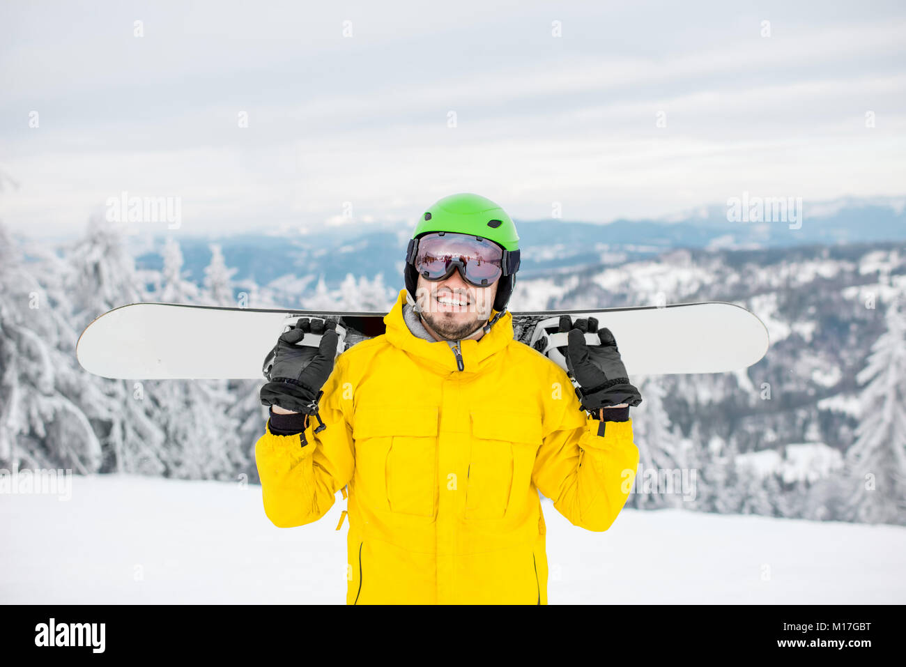 Snowboarder portrait outdoors Stock Photo