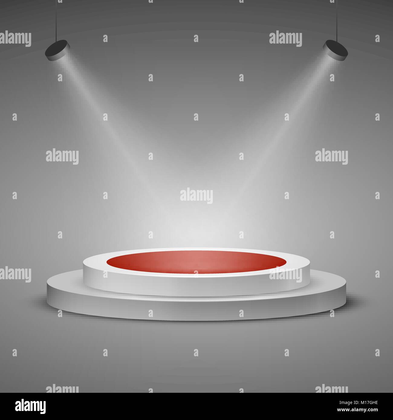 Floodlit stage. Illuminated stage podium scene with red carpet. Rewarding the winner. Vector illustration Stock Vector