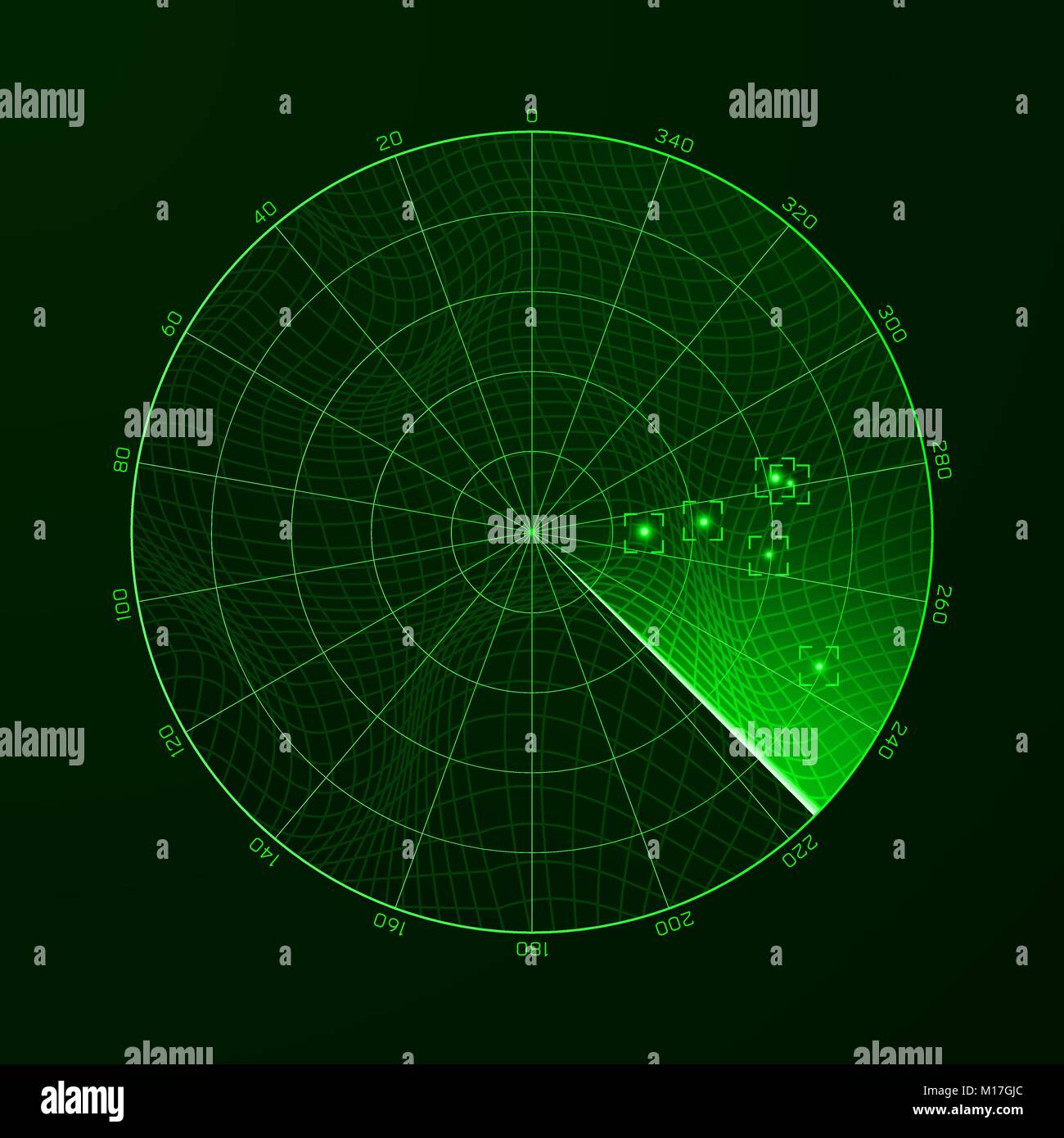 Radar. Blip. Detection of objects on the radar. Vector illustration Stock Vector