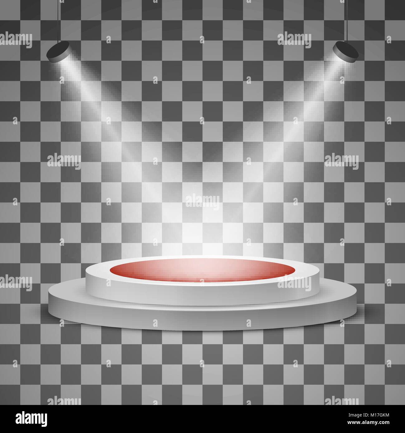 Round podium with a red carpet and a spotlight isolated on a