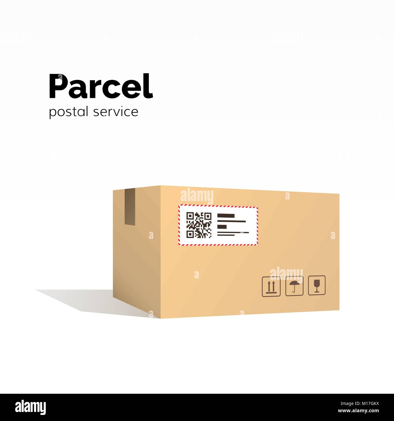Transportation parcel. carton box container. QR code, closed parcel box, package paper box. package service, flat vector illustration isolated on whit Stock Vector
