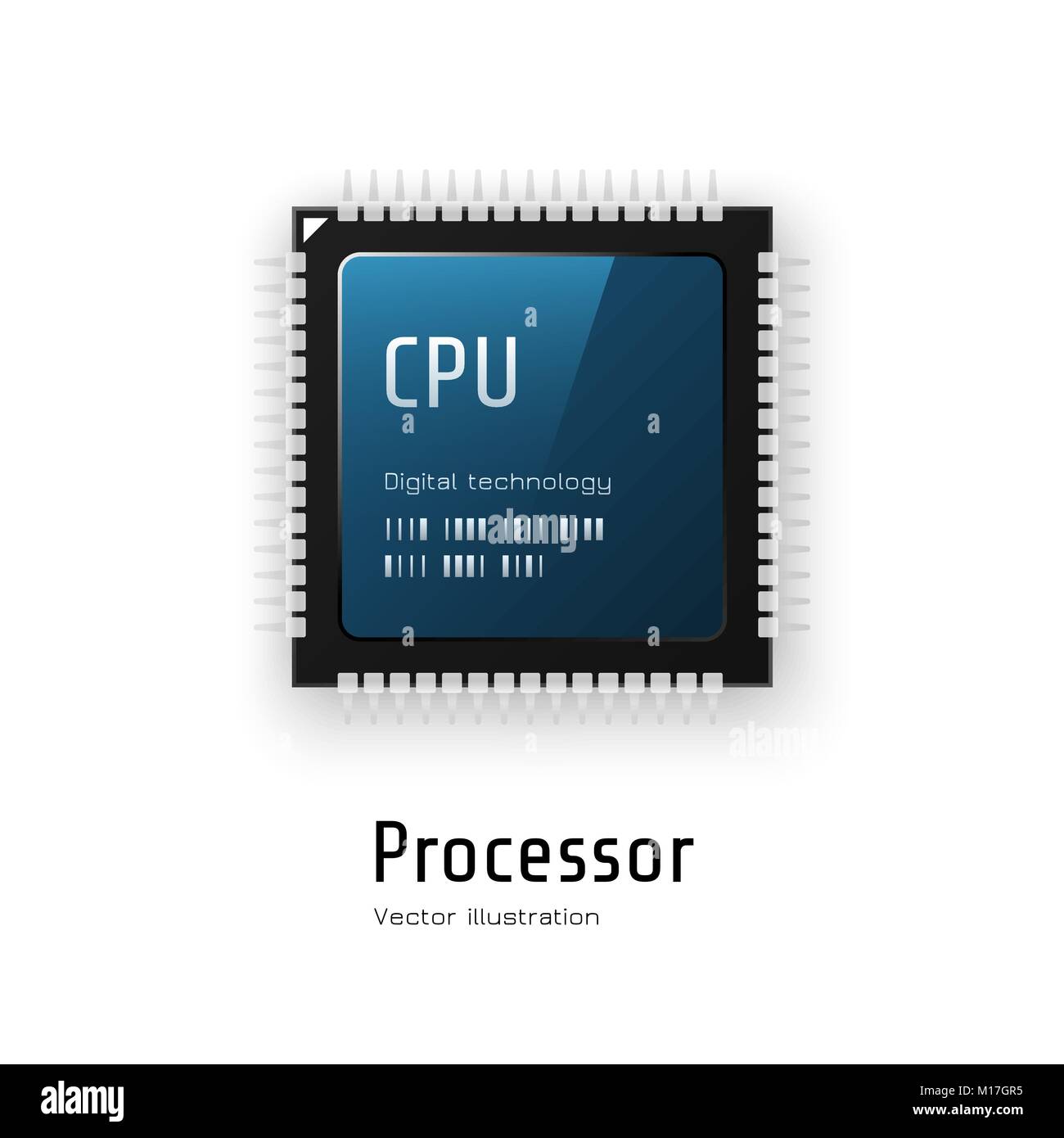 CPU. Microchip processor on white background. Vector illustration Stock Vector