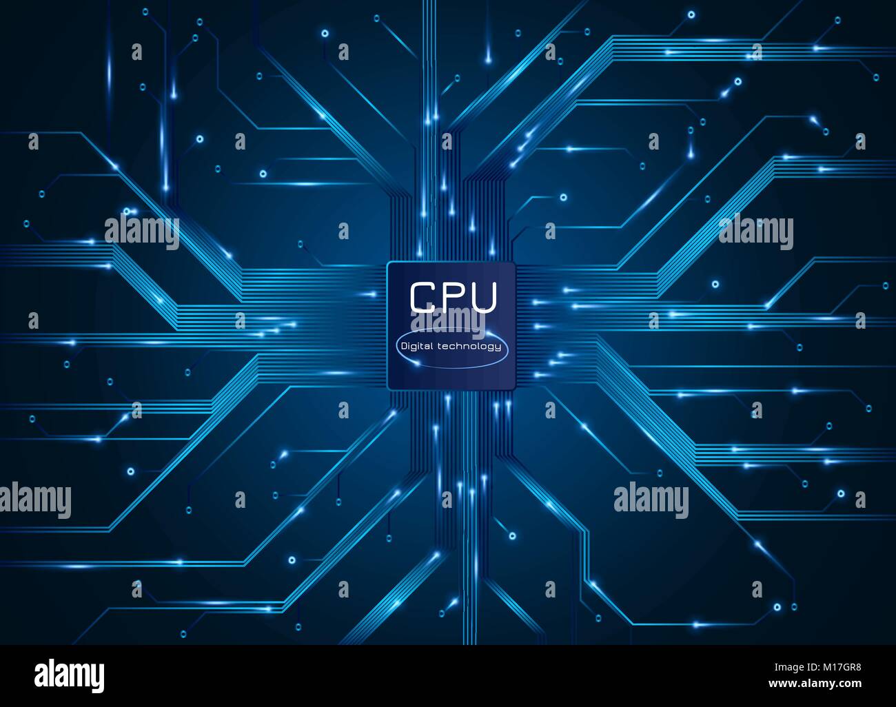 Computer processor. CPU chip electronic circuit board with processor. Vector illustration Stock Vector