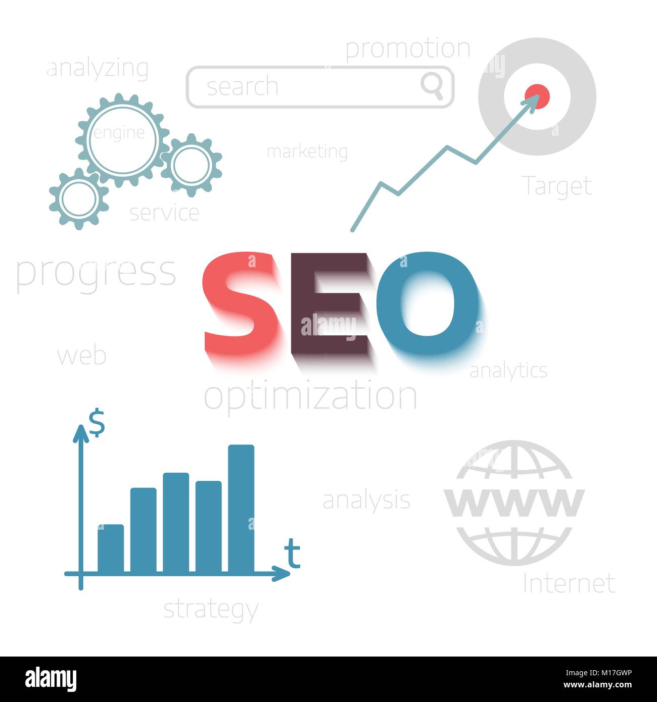 Concept SEO optimisation. Website promote. Flat vector illustration Stock Vector