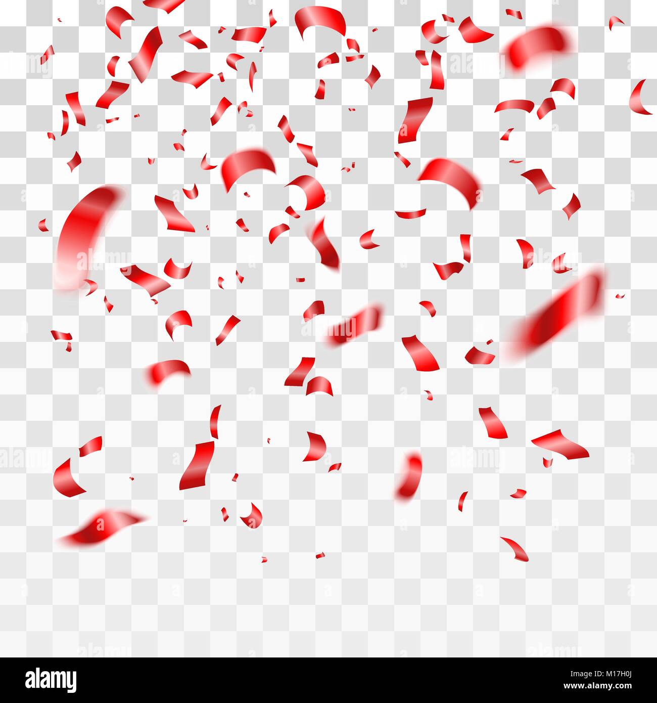 Red confetti on transparent background. Celebration of happy events. Birthday party background. Vector illustration Stock Vector