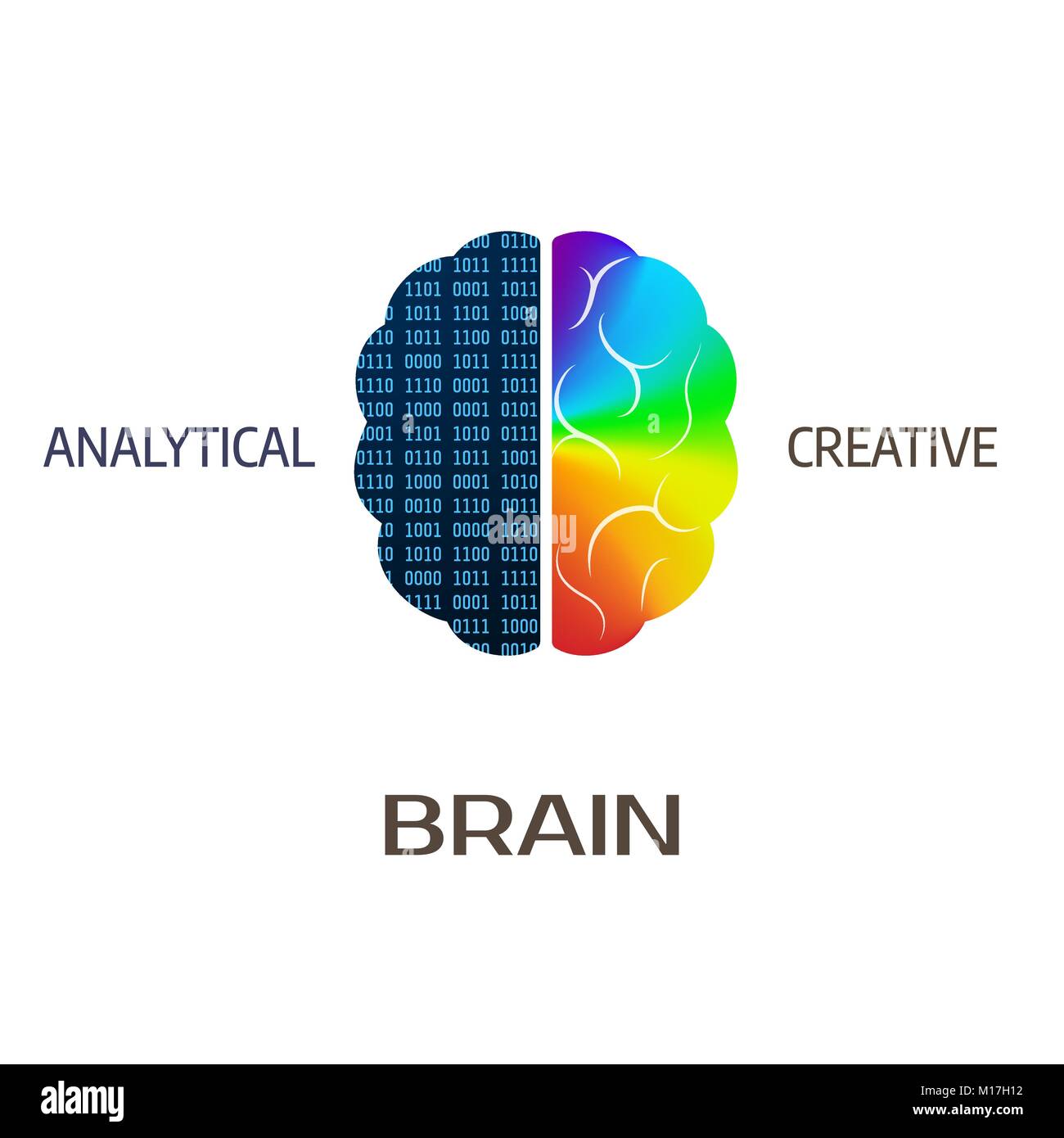 Brain icon. Left brain part - analytical. Right hemisphere of brain - creative. Vector illustration Stock Vector