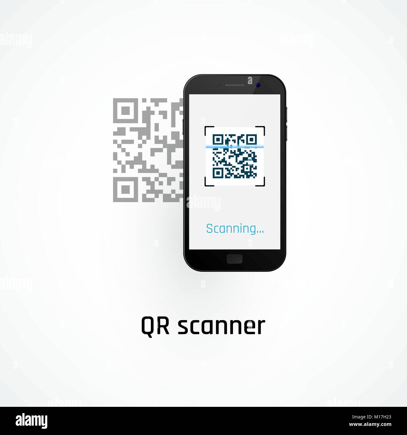 Mobile phone qr code scanning concept. Vector illustration isolated on white background Stock Vector