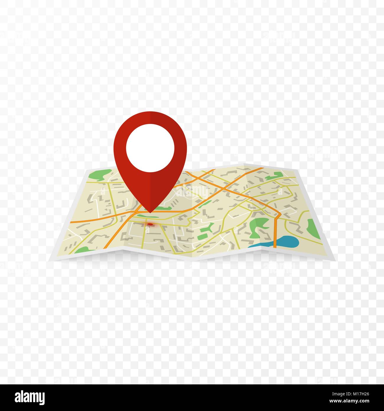 City map with red marker pin. Abstract city map design. Vector illustration  in flat design isolated on transparent background Stock Vector Image & Art  - Alamy