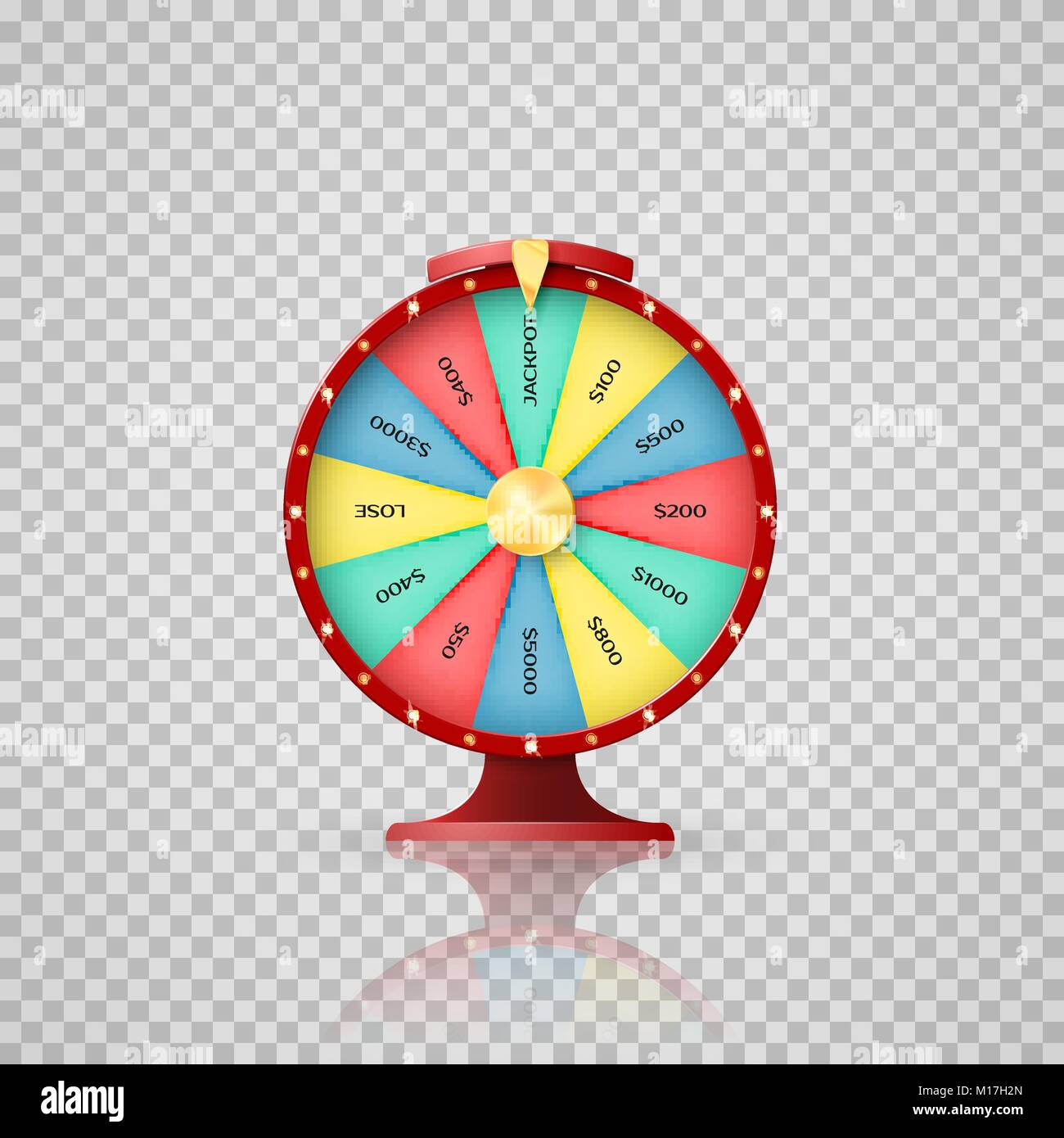 Jeckpot symbol of lucky lottery winner. Casino, wheel of fortune arrow point to jackpot. Vector illustration on transparent background Stock Vector