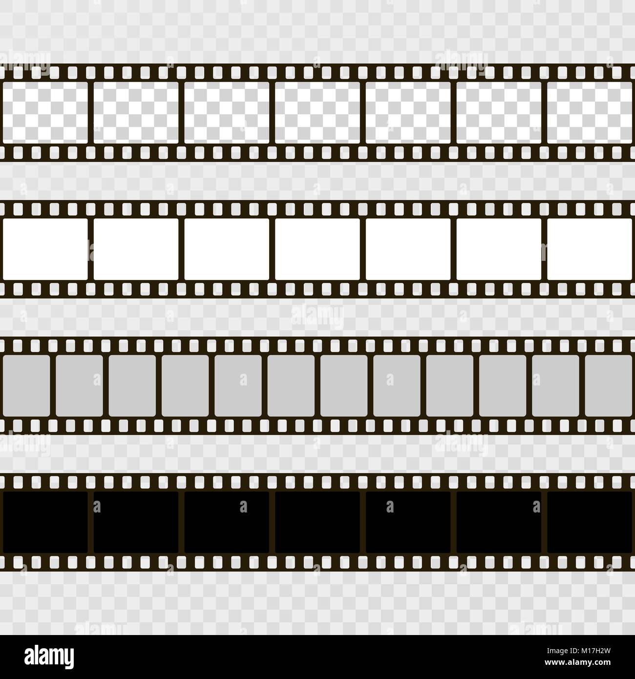 Film strip set. Collection of film for the camera. Cinema frame. Vector template on transparent background Stock Vector