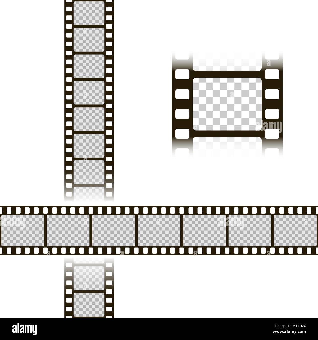 Film strip set. Collection of film for the camera. Cinema frame. Vector illustration. Template of negative isolated on white background Stock Vector
