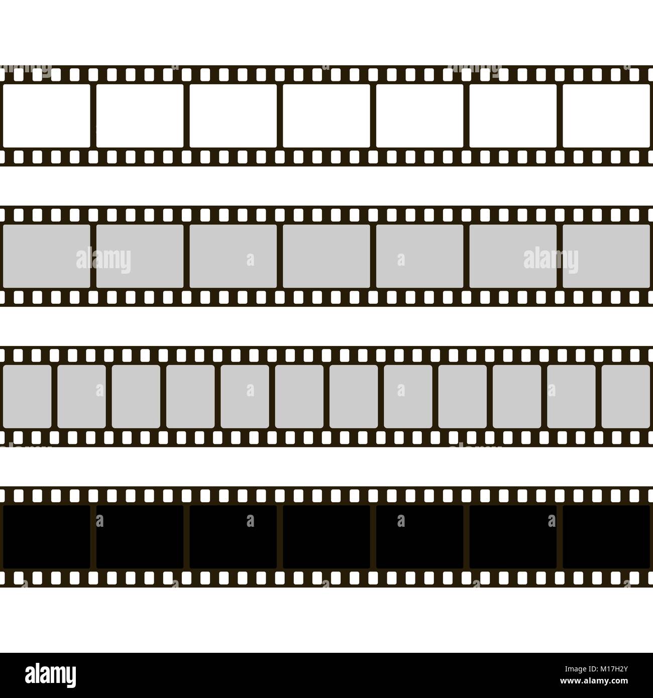 Film strip set. Collection of film for the camera. Cinema frame. Vector illustration. Template of negative on white background Stock Vector