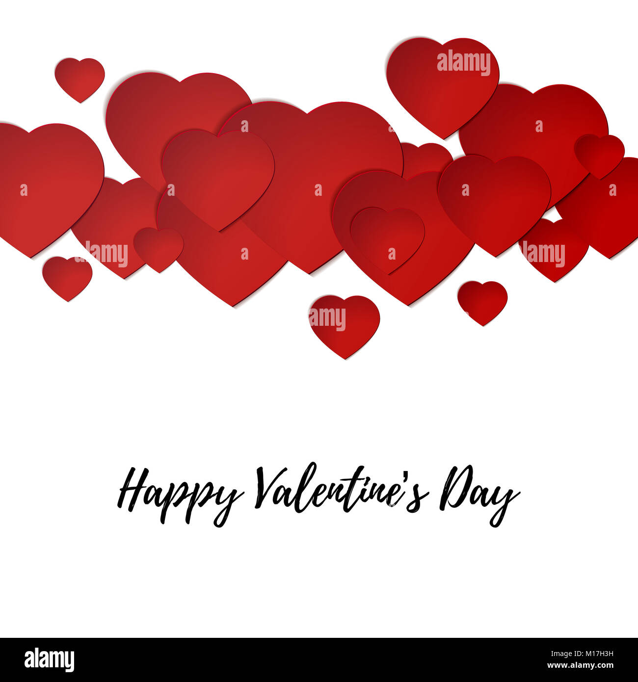Valentine's day postcard Many red paper hearts on white background with ...