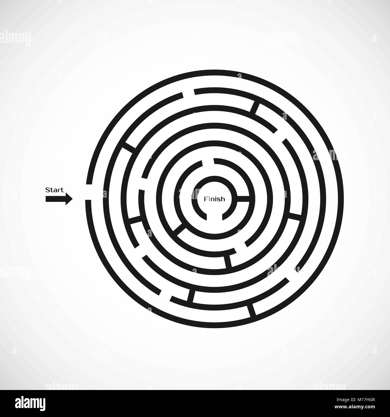Abstract maze labyrinth icon. Circular labyrinth shape design element. Vector illustration isolated on white background Stock Vector