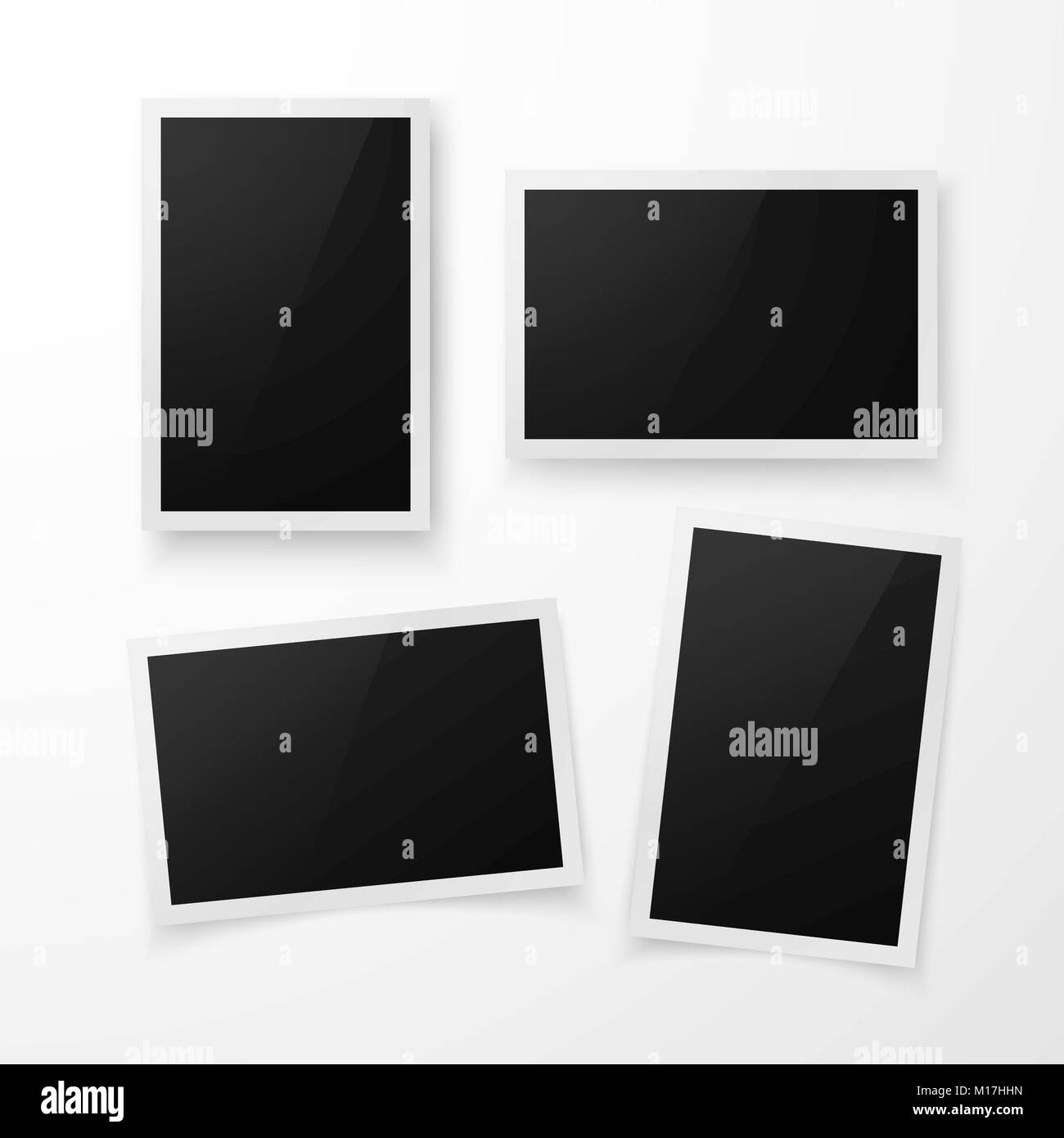 Set of photo frame with shadow. Realistic photo border template. Vector illustration isolated on white background Stock Vector