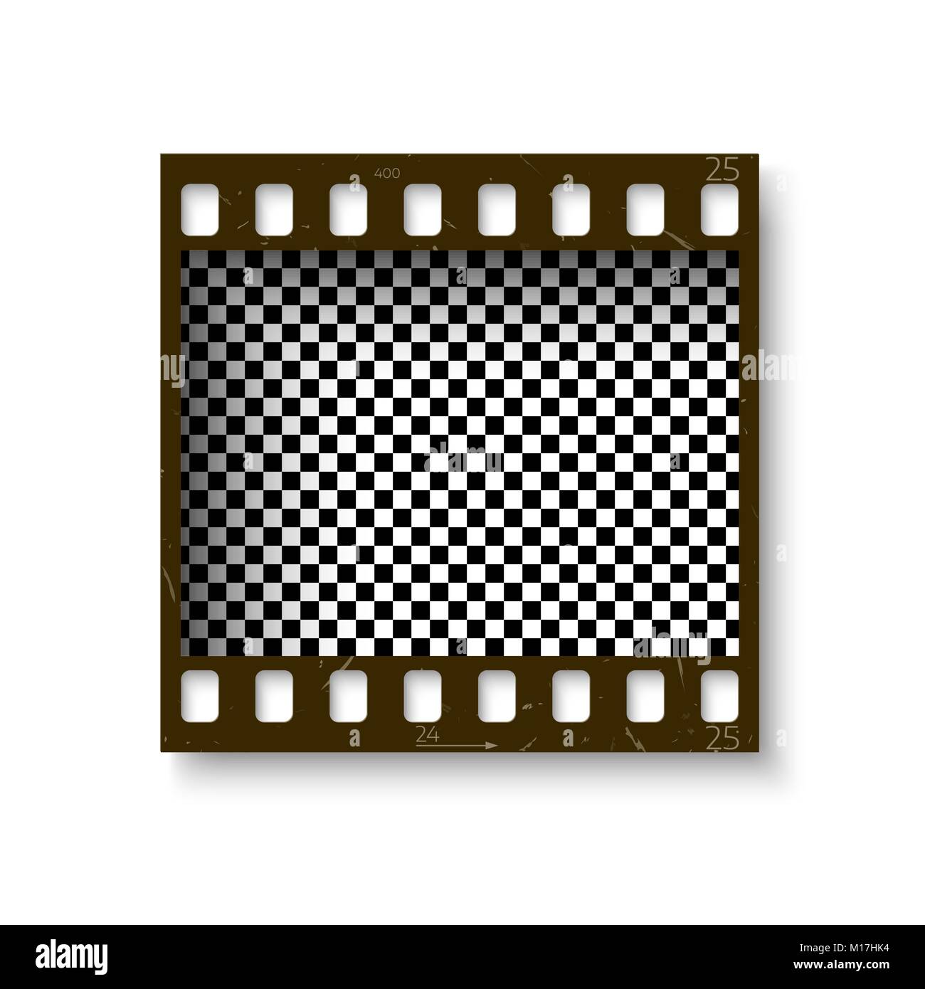 Realistic retro frame of 35 mm filmstrip with shadow isolated on white background. Transparent negative cadre. Vector illustration Stock Vector