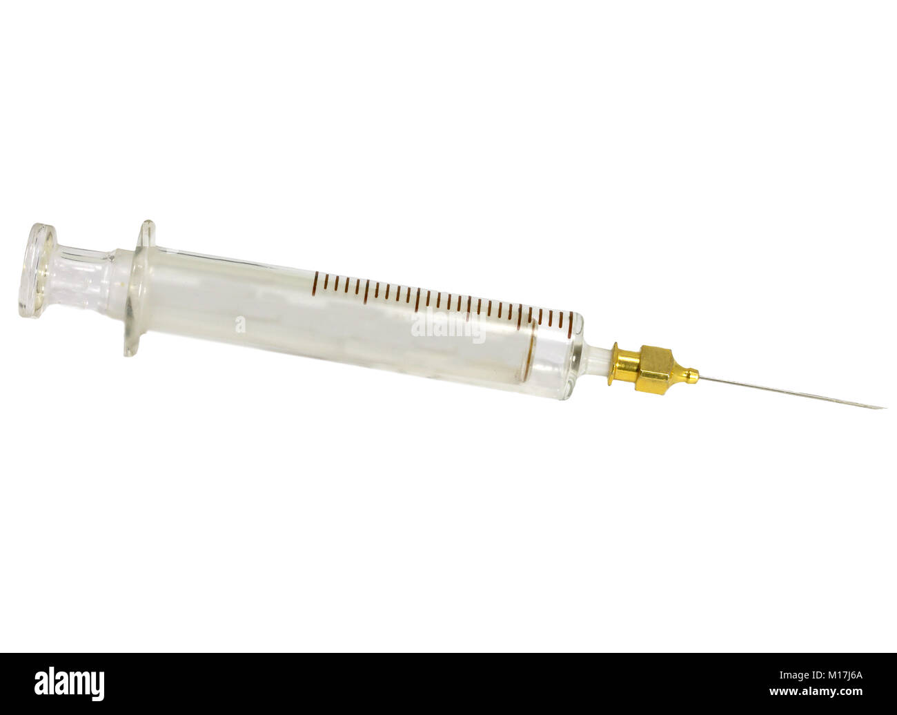 very old Vintage Medical glass syringe with stainless steel needle Stock Photo