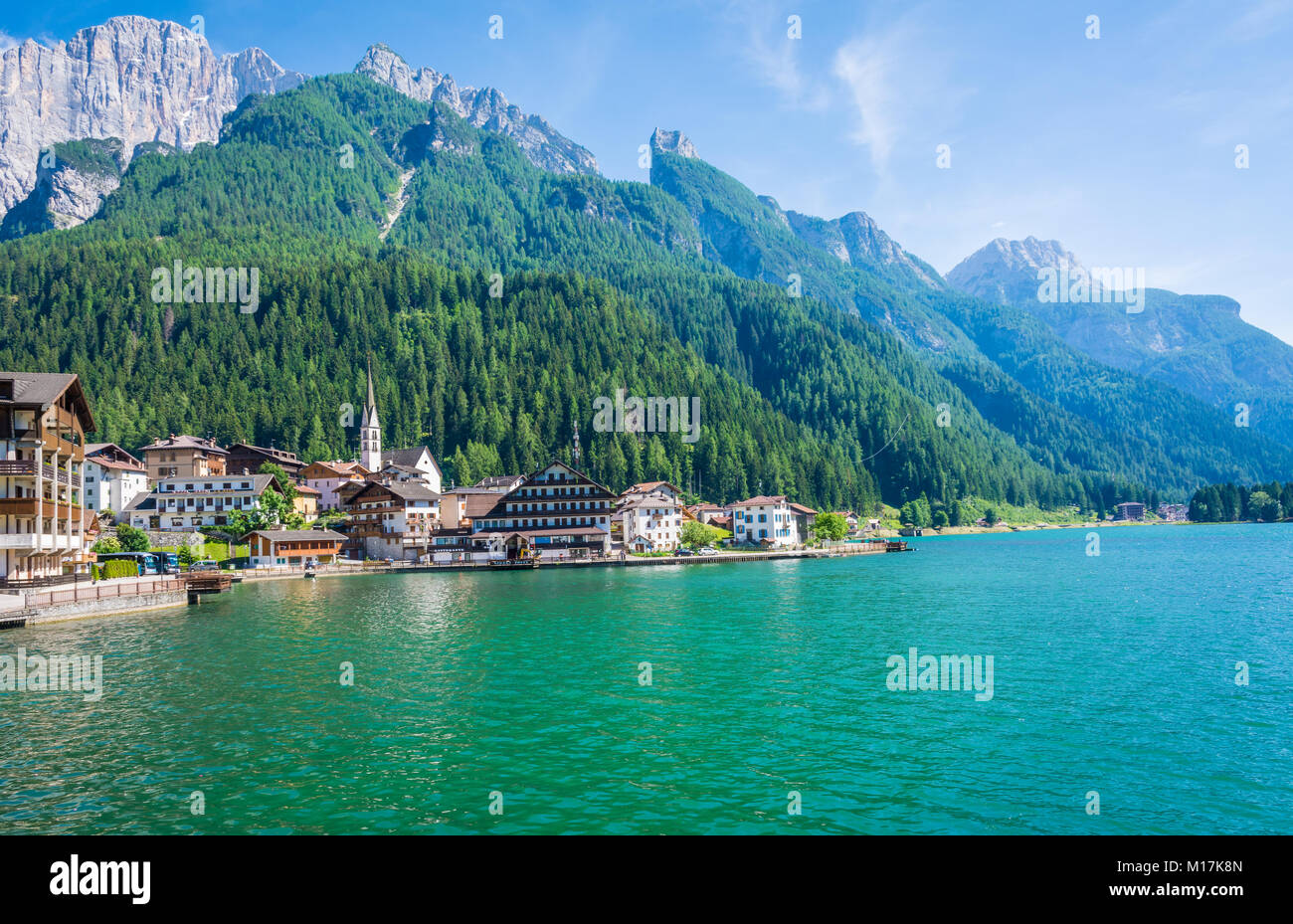 Alleghe, Belluno,italy: a charming mountain village located in a unique natural setting overlooking its fascinating lake Stock Photo