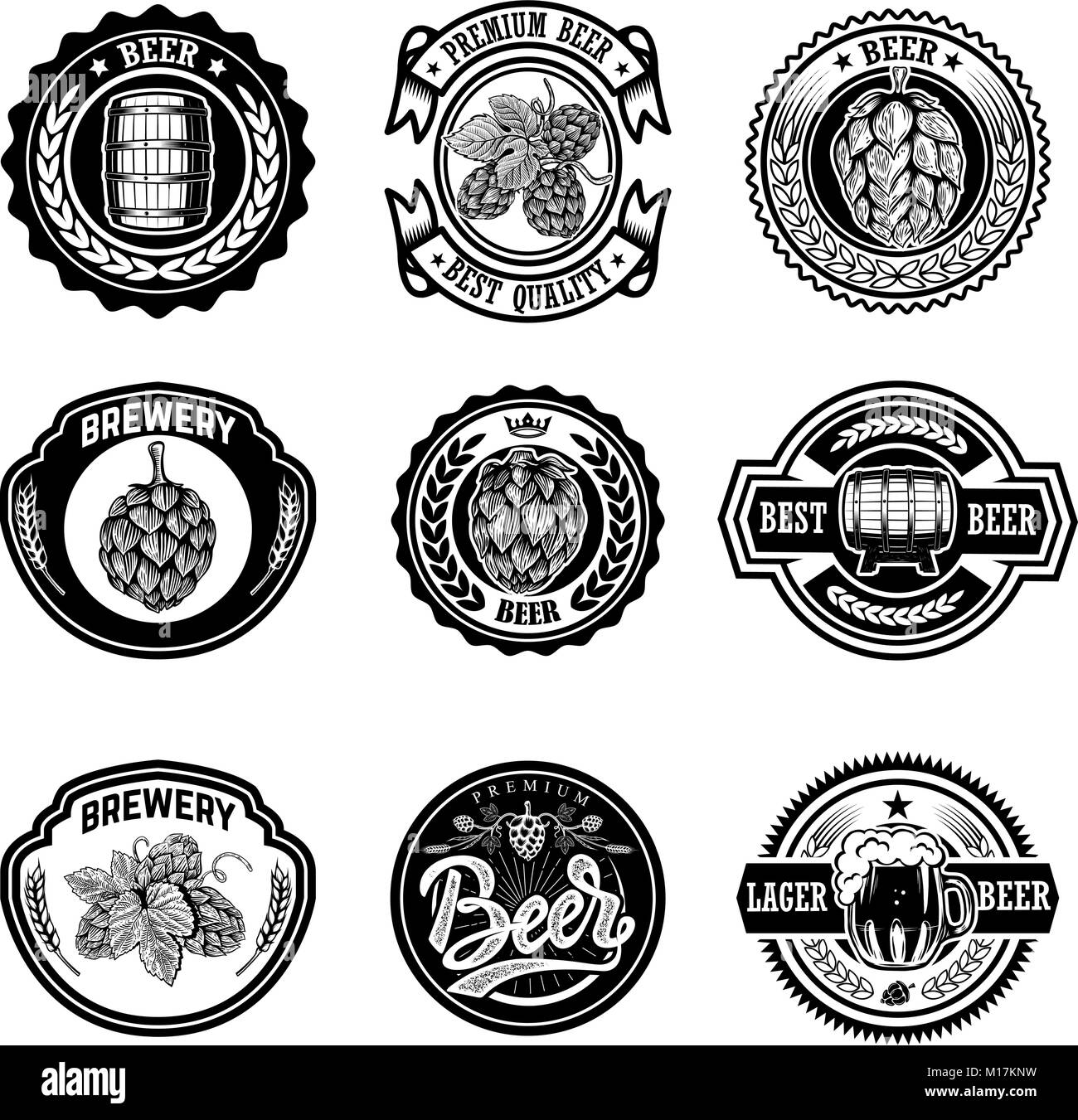 Set of vintage beer labels. Design elements for logo, label, emblem