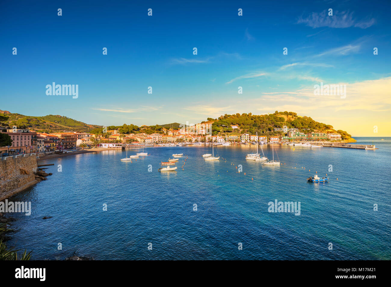 Elba island, Porto Azzurro village bay view. Tuscany, Italy, Europe Stock Photo