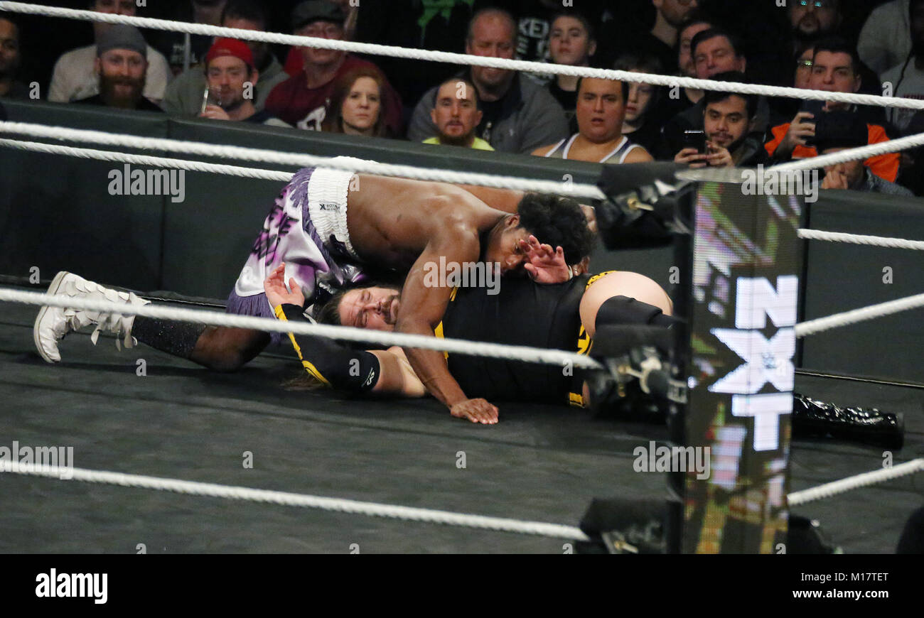 Philadelphia, PA, USA. 27th Jan, 2018. Velveteen Dream wins match at WWE NXT Take Over at Wells Fargo Center in Philadelphia, Pa on January 27, 2018 Credit: Star Shooter/Media Punch/Alamy Live News Stock Photo