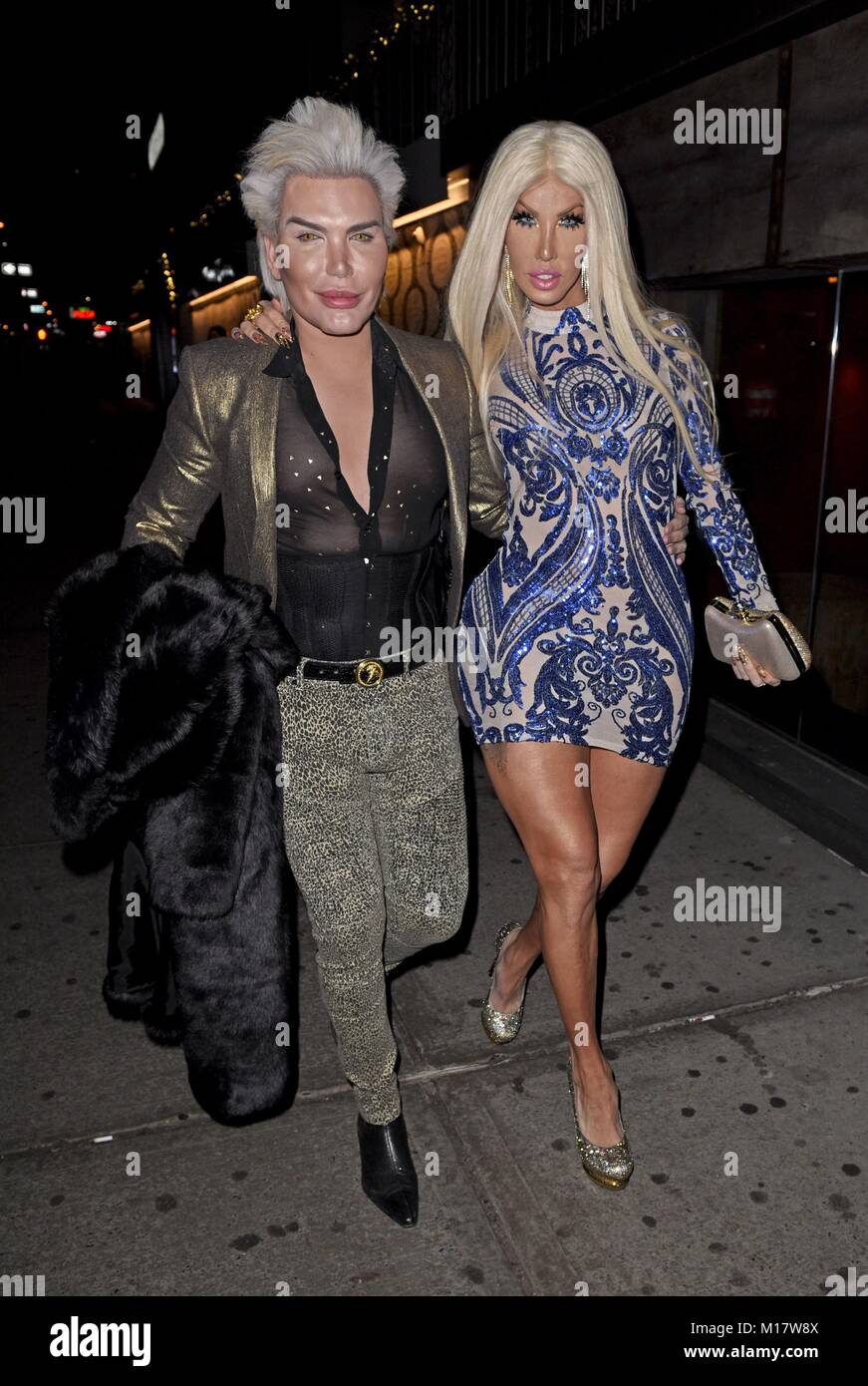 New York, NY, USA. 27th Jan, 2018. Rodrigo Alves, Nikki Exotika, Human Ken  Doll and Human Barbie Doll, seen at TAO Restaurant for Nikki's Birthday  Bash. out and about for Celebrity Candids -