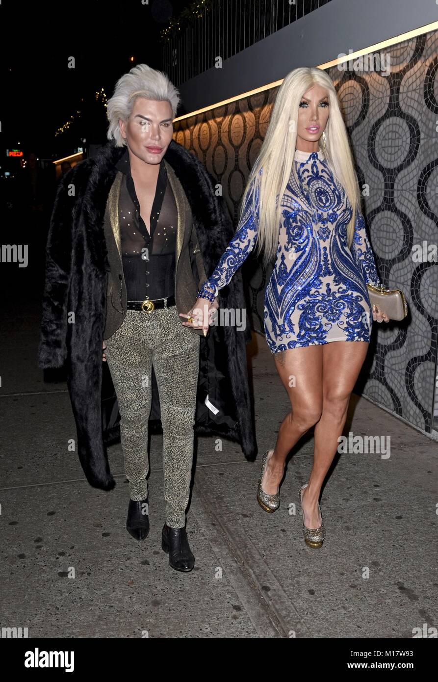 New York, NY, USA. 27th Jan, 2018. Rodrigo Alves, Nikki Exotika, Human Ken  Doll and Human Barbie Doll, seen at TAO Restaurant for Nikki's Birthday  Bash. out and about for Celebrity Candids -