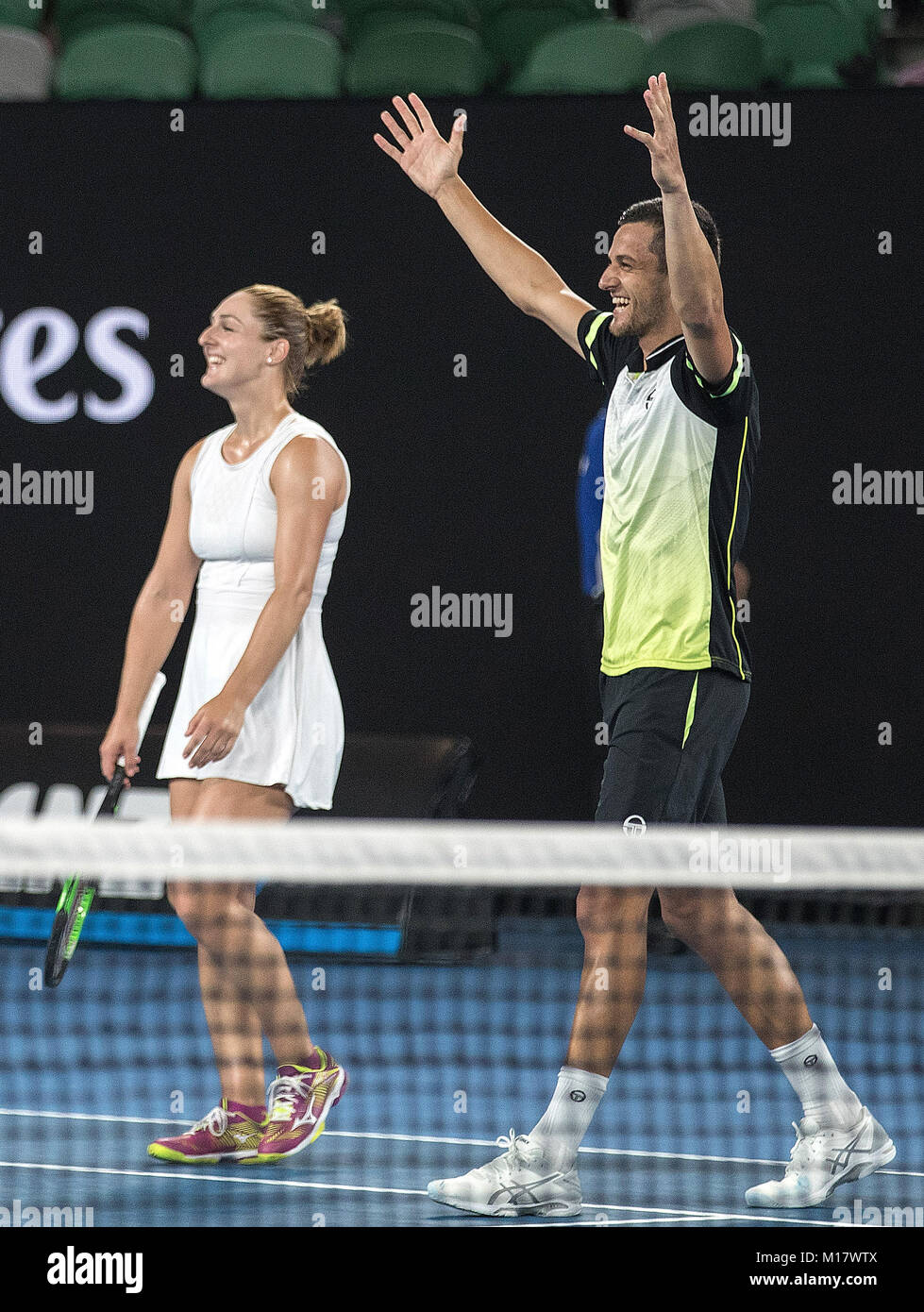 Melbourne Australia 28th Jan 18 Gabriela Dabrowski Of Canada And Mate Pavic R Of Croatia Celebrate After Winning The Mixed Doubles Final Against Timea Babos Of Hungary And Rohan Bopanna Of India Melbourne Australia 28th Jan 18 Gabriela Dabrowski Of Canada And Mate Pavic R Of Croatia Celebrate After Winning The Mixed Doubles Final Against Timea Babos Of Hungary And Rohan Bopanna Of India
