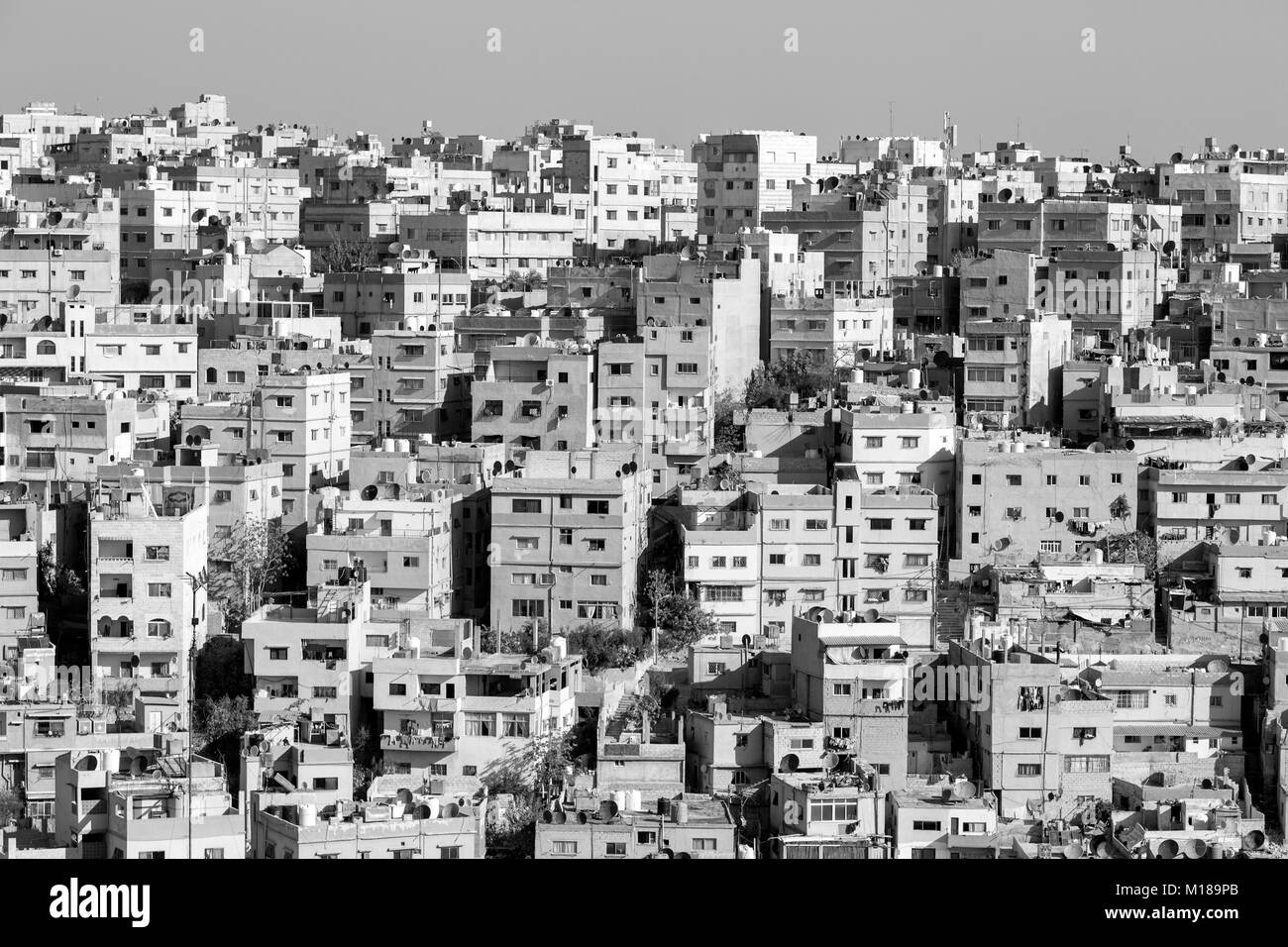 Typical view of the city of Amman, Jordan (White City) (monochrome) Stock Photo