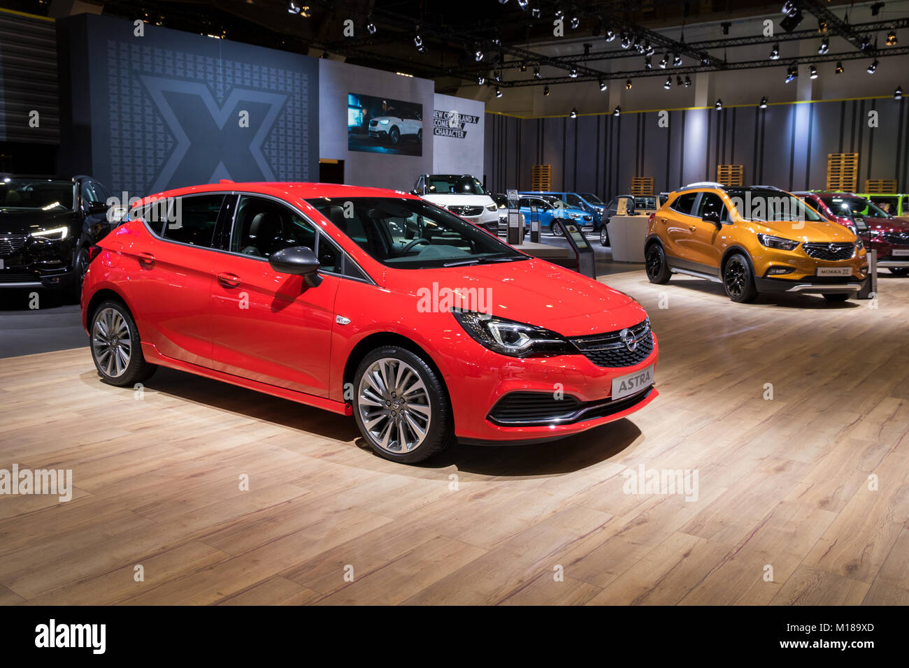 BRUSSELS - JAN 10, 2018: Opel Astra car shown at the Brussels Motor Show. Stock Photo