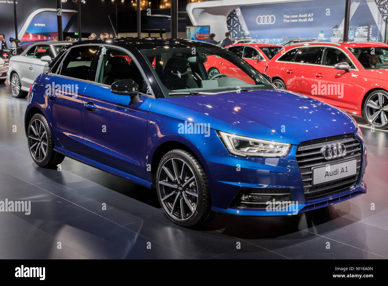 BRUSSELS - JAN 10, 2018: Audi A1 economy car showcased at the Brussels Motor Show. Stock Photo