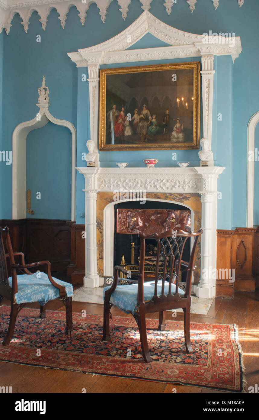 Interior view of the Blue Drawing Room at St. Michael's Mount, Cornwall, UK - John Gollop Stock Photo