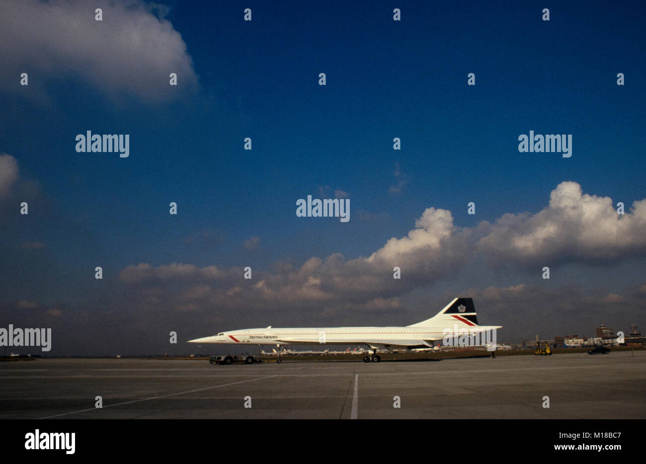 Concorde supersonic jet plane at terminal 4 London Heathrow Airport in 1985 Stock Photo