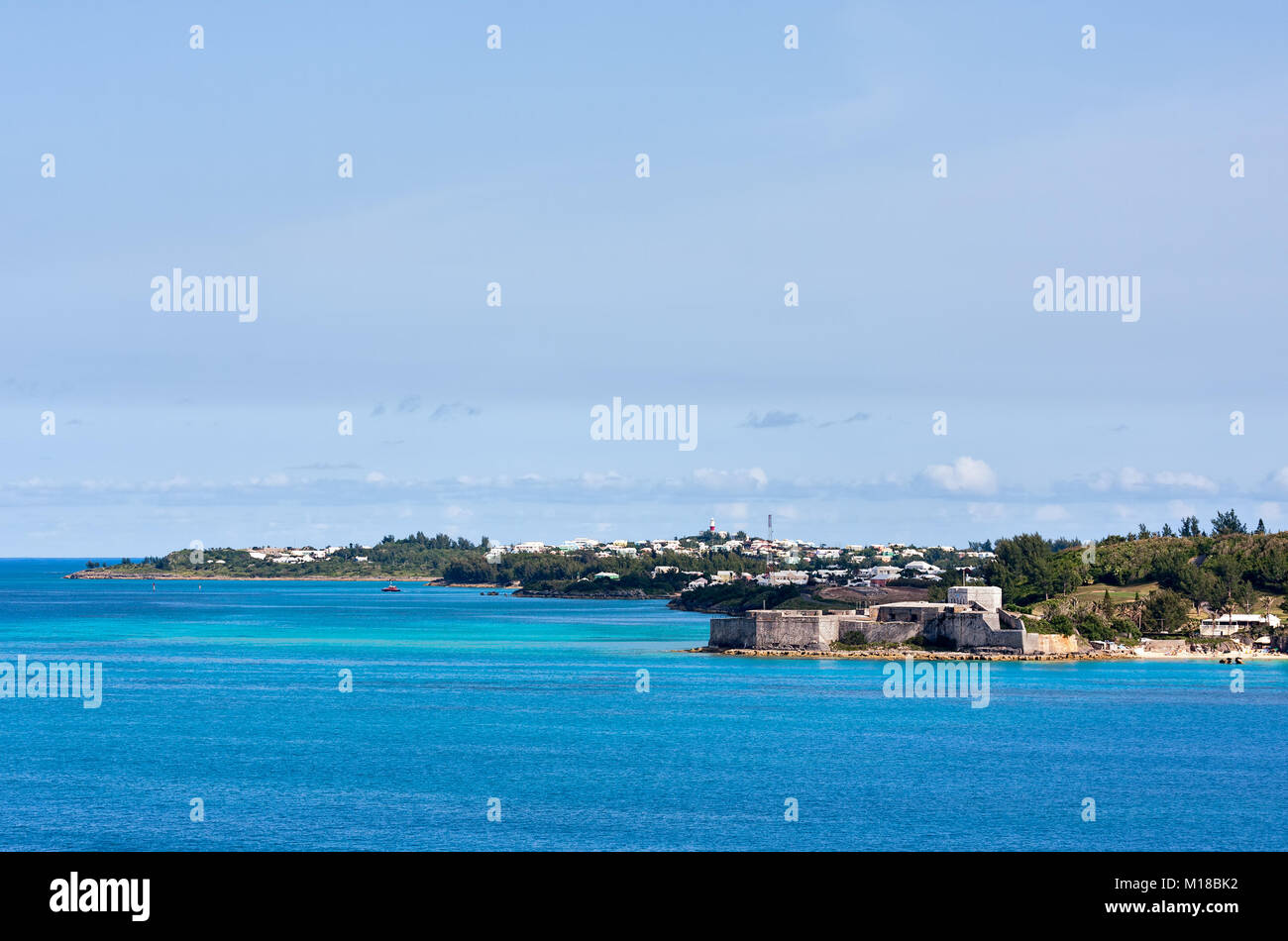 Fort St. Catherine in St. George's Bermuda viewed from the ocean. This fort was built in 1614. Stock Photo