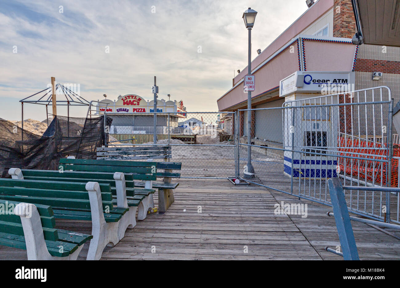 The Point Pleasant Beach, New Jersey damaged boardwalk after Hurricane Sandy Stock Photo