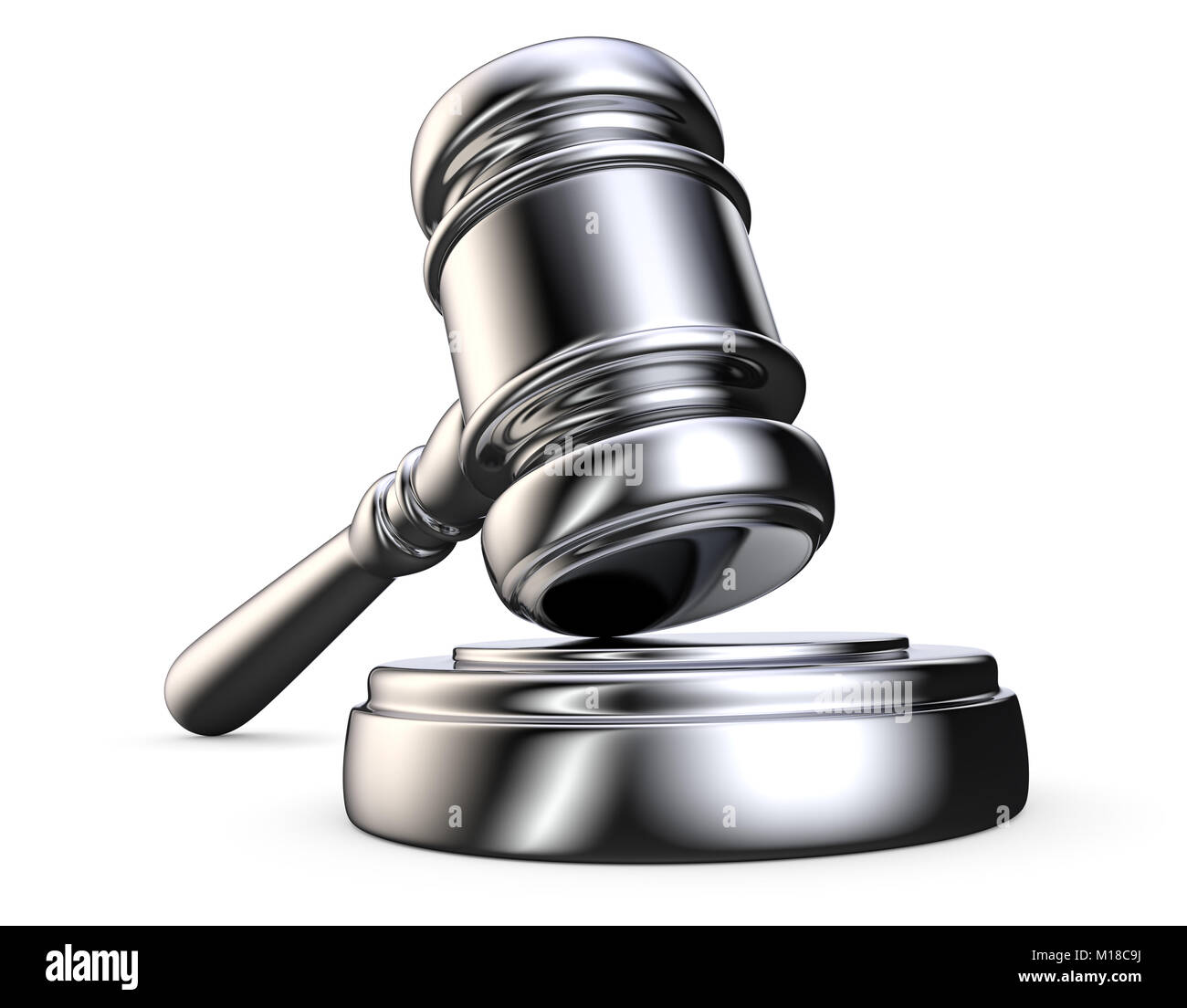 Gavel Hammer on sound Block. All metal. 3D render Stock Photo Alamy