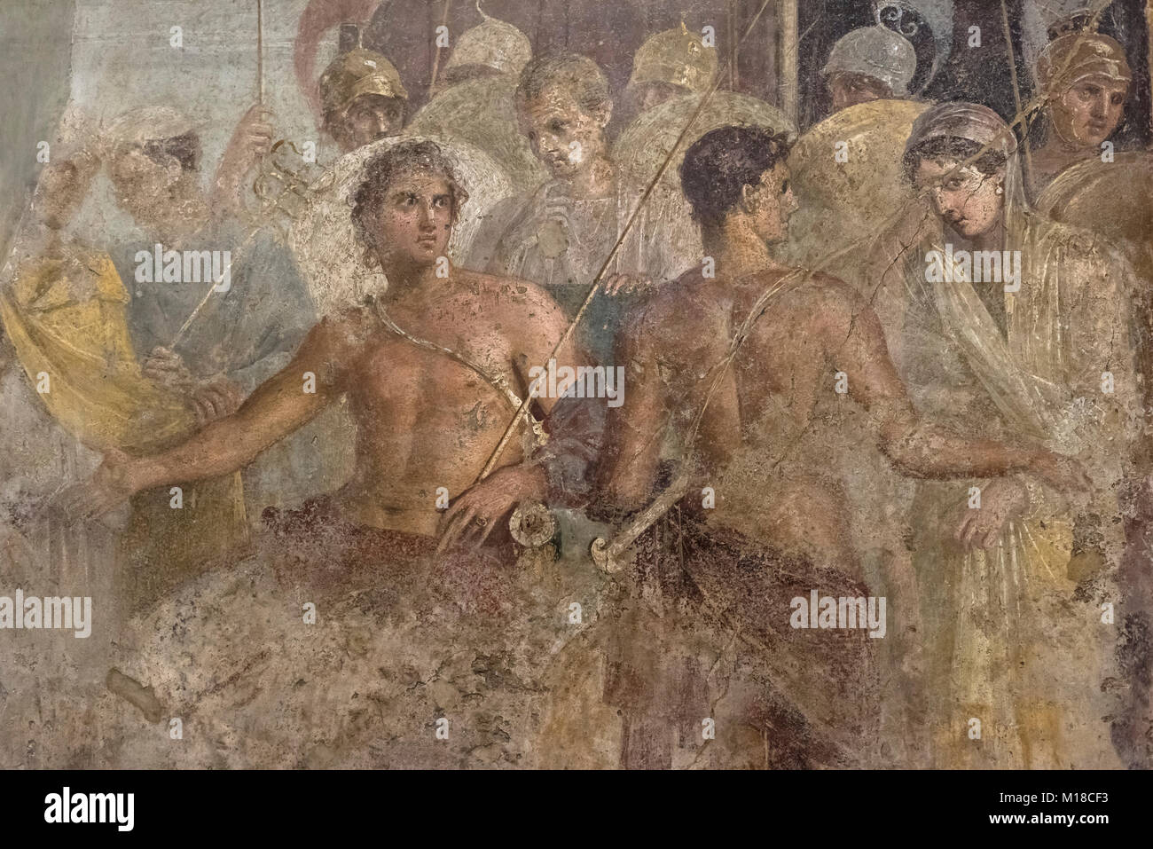 Naples. Italy. Fresco of Achilles' surrender of Briseis to Agamemnon (detail). Museo Archeologico Nazionale di Napoli. Naples National Archaeological  Stock Photo