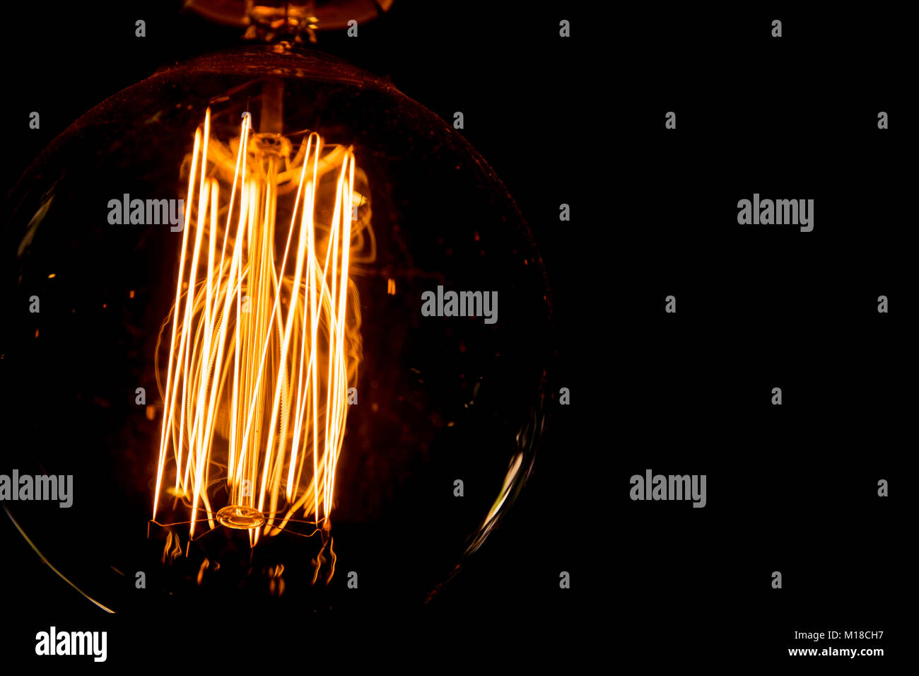 vintage hot tungsten filament light bulb lighting core wire Stock Photo