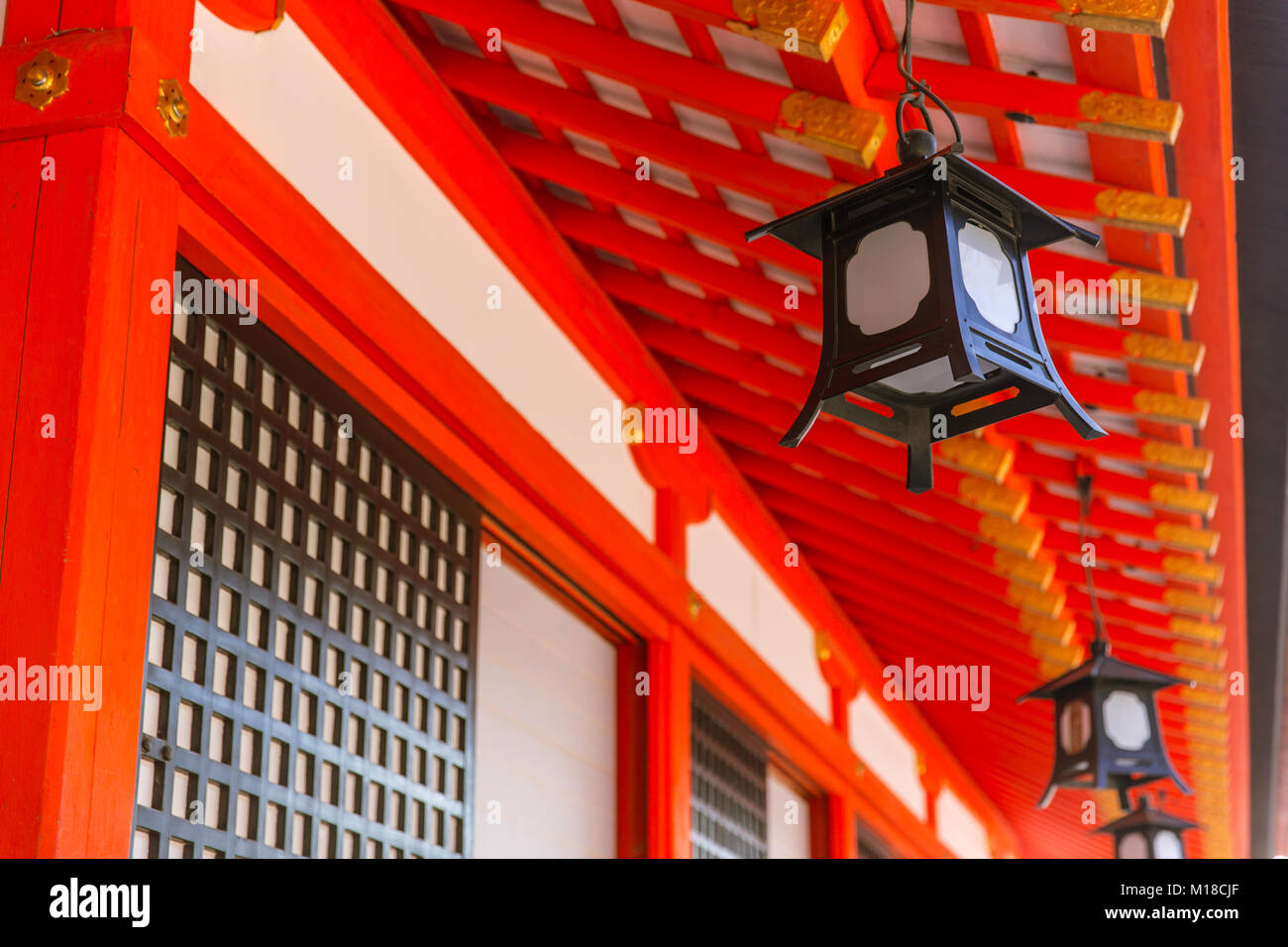 Japanese Lamp Decoration in Red Shrine or Temple in Japan Stock Photo Alamy
