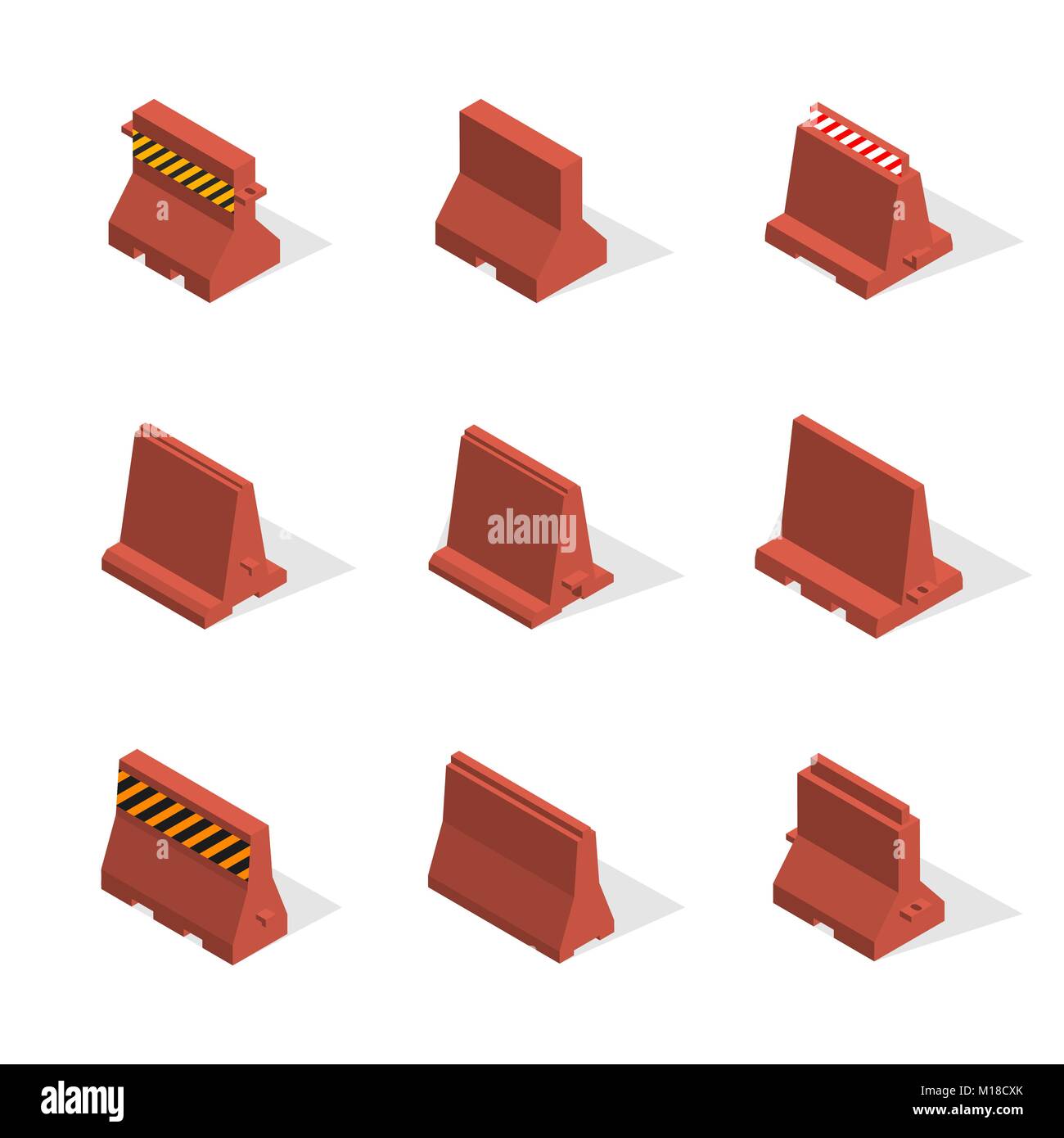 Set of plastic road barriers with a markup, isolated on white ...