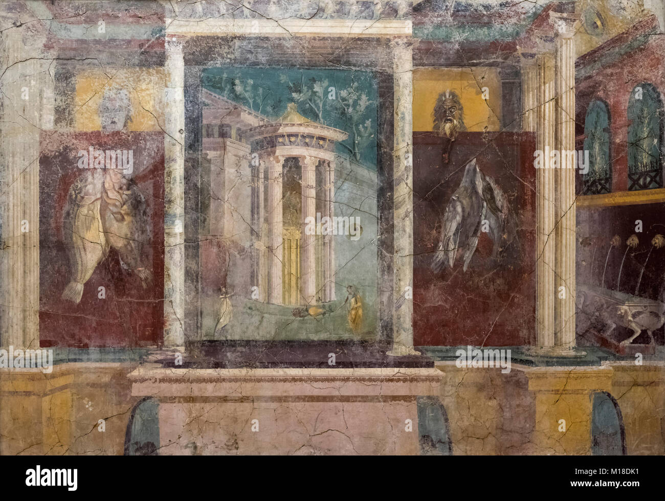 Naples. Italy. Fresco depicting an architectural landscape with tholos. Museo Archeologico Nazionale di Napoli. Naples National Archaeological Museum. Stock Photo